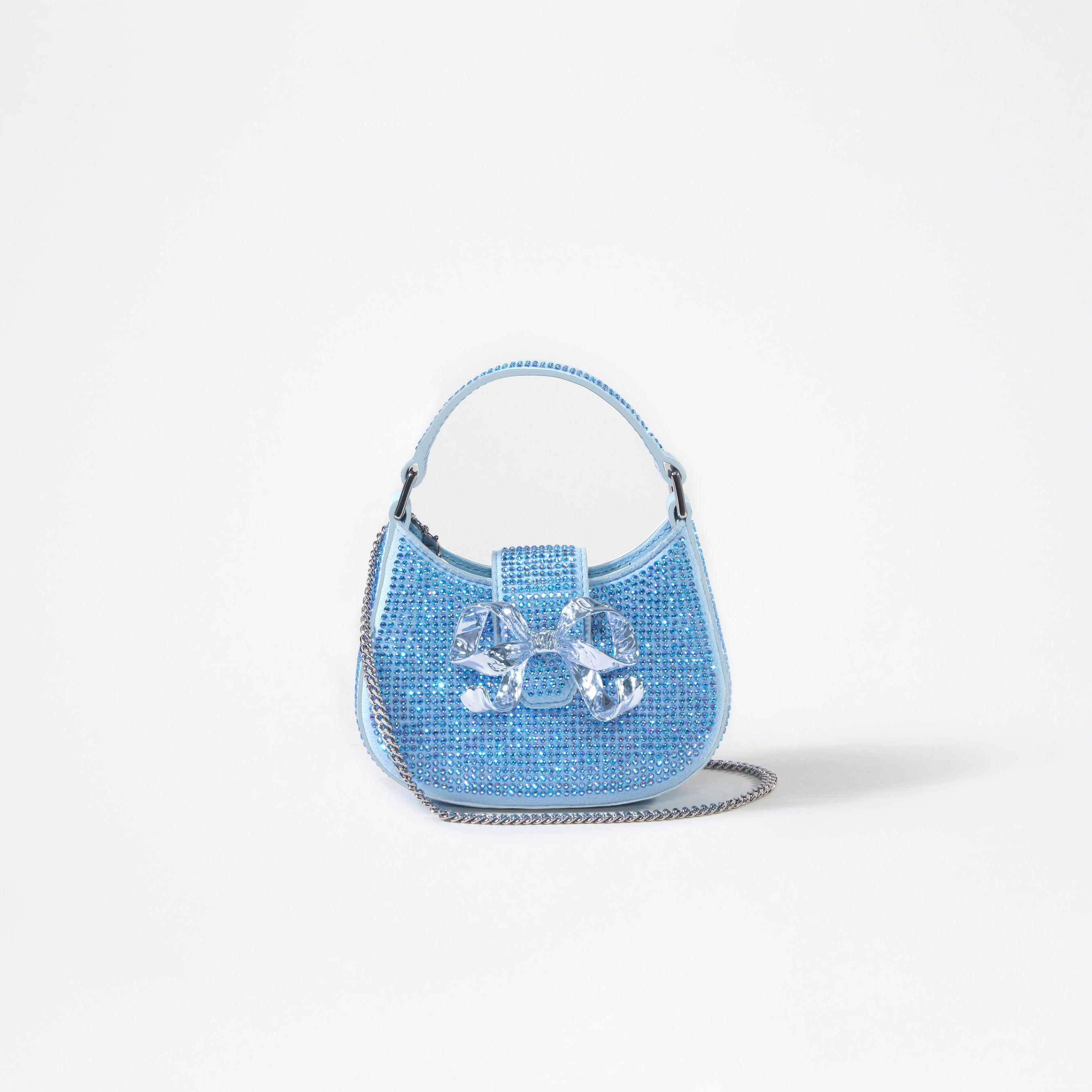 Blue Rhinestone Crescent Bow Micro Bag