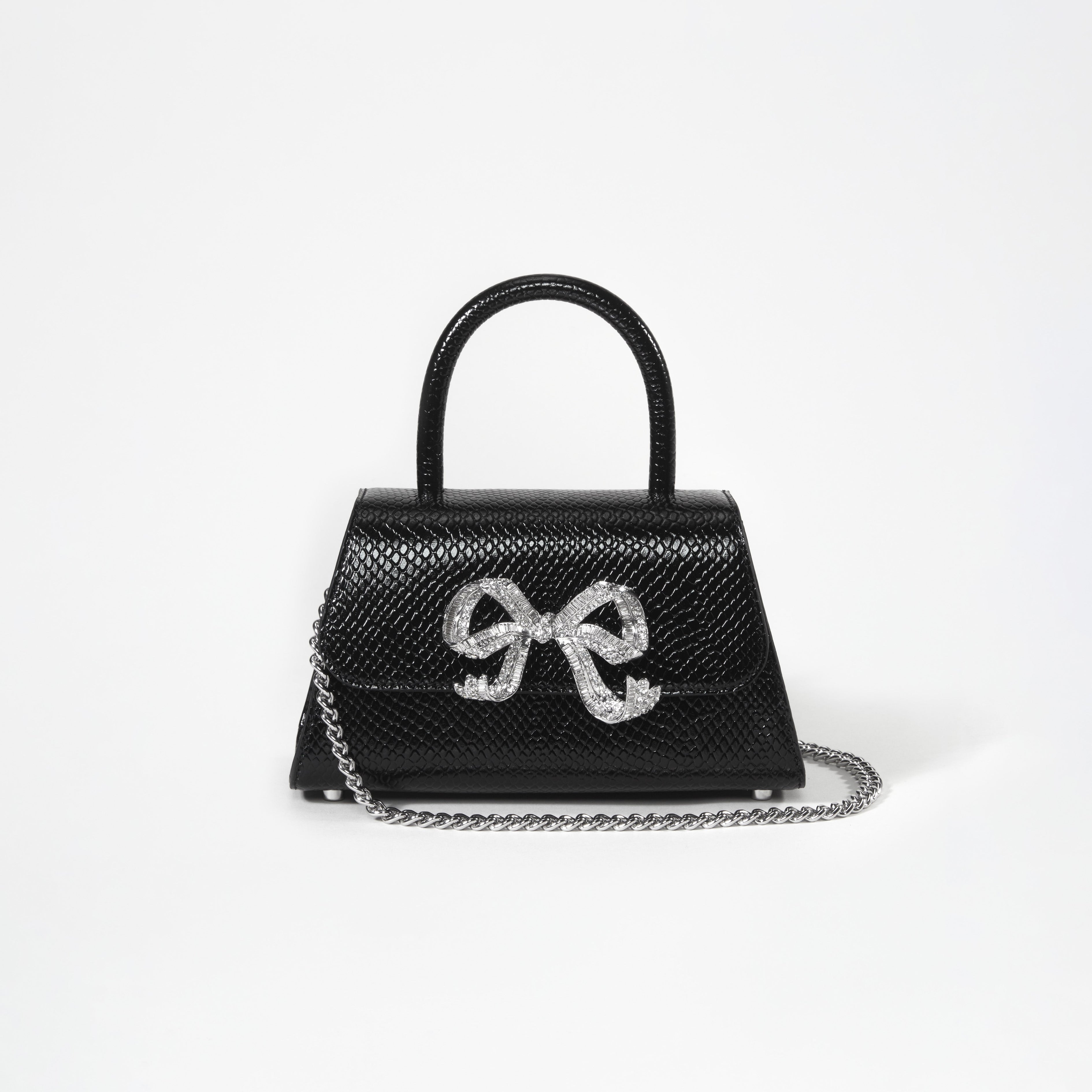 Black Python Diamante Bow Mini Bag