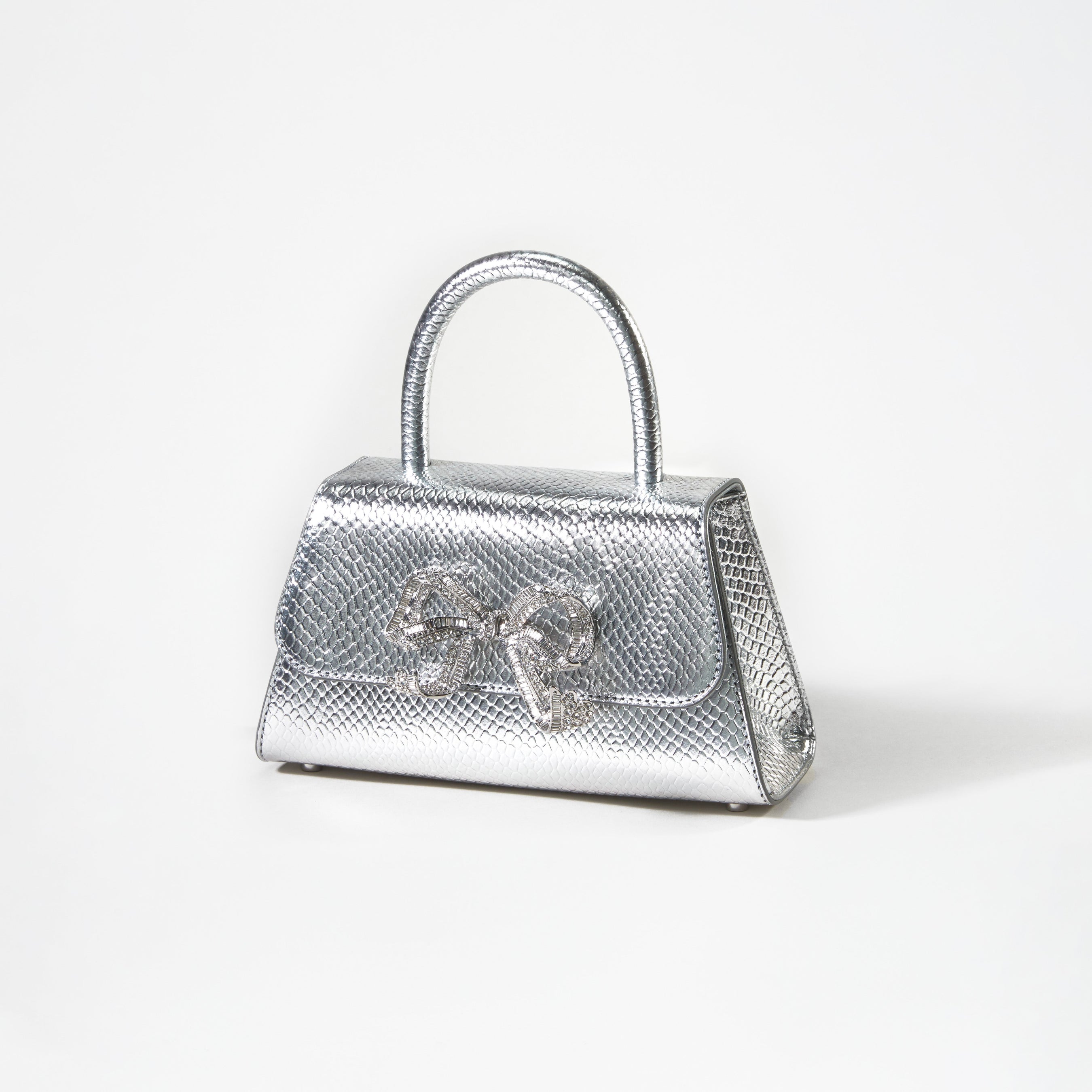 Silver Python Diamante Bow Mini Bag