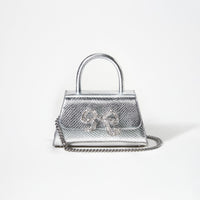 Silver Python Diamante Bow Mini Bag