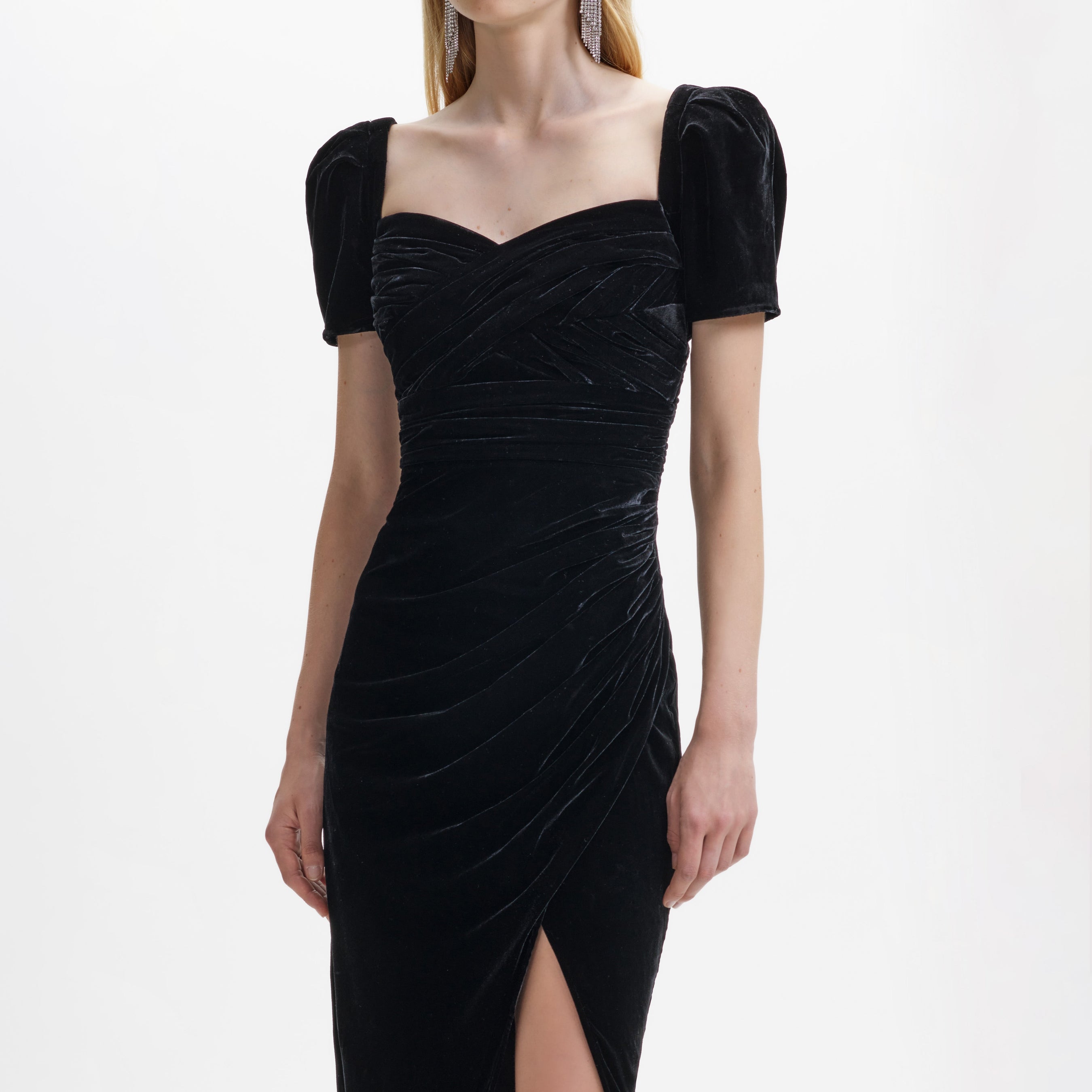 Black Velvet Iris Midi Dress