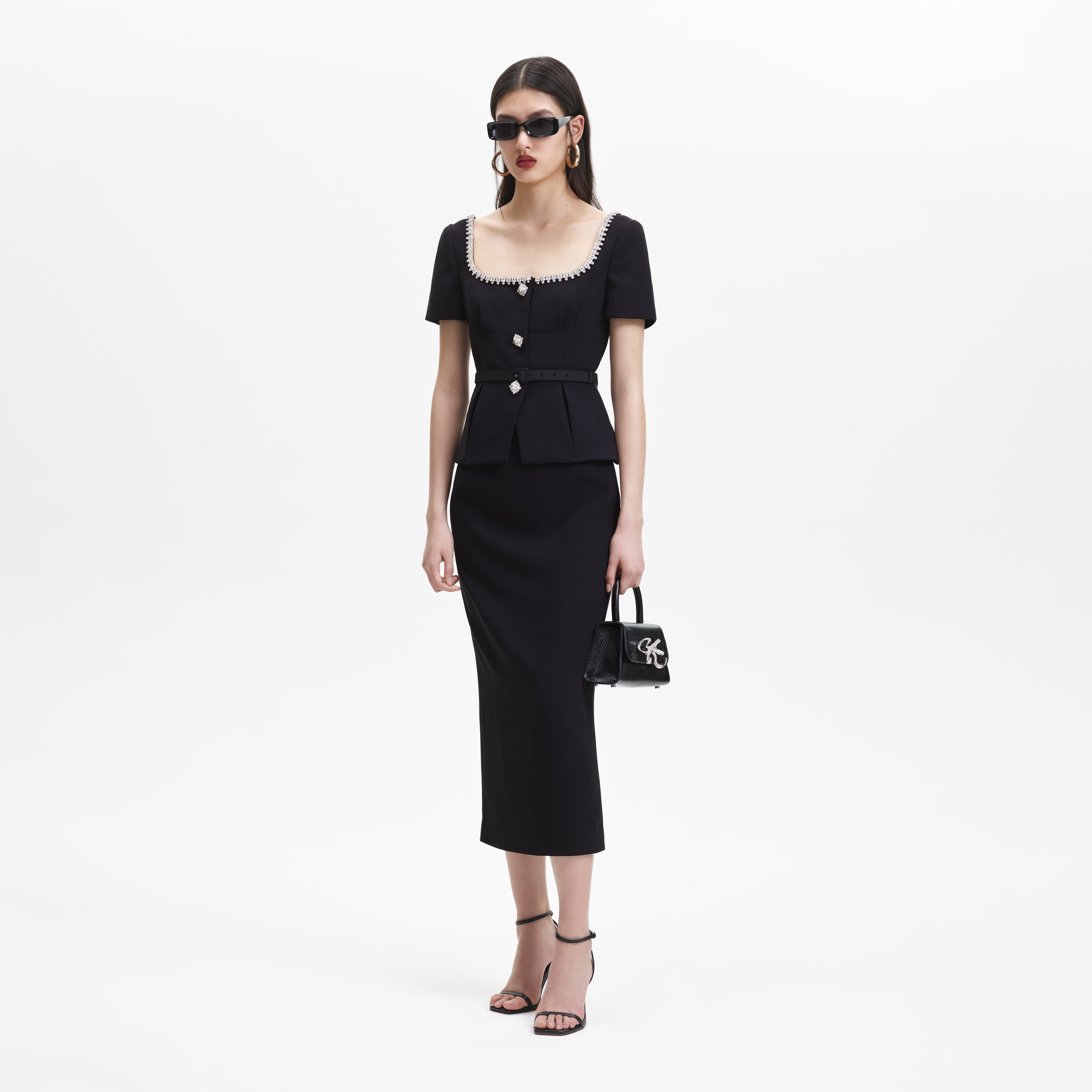 Black Bonded Crepe Midi Dress