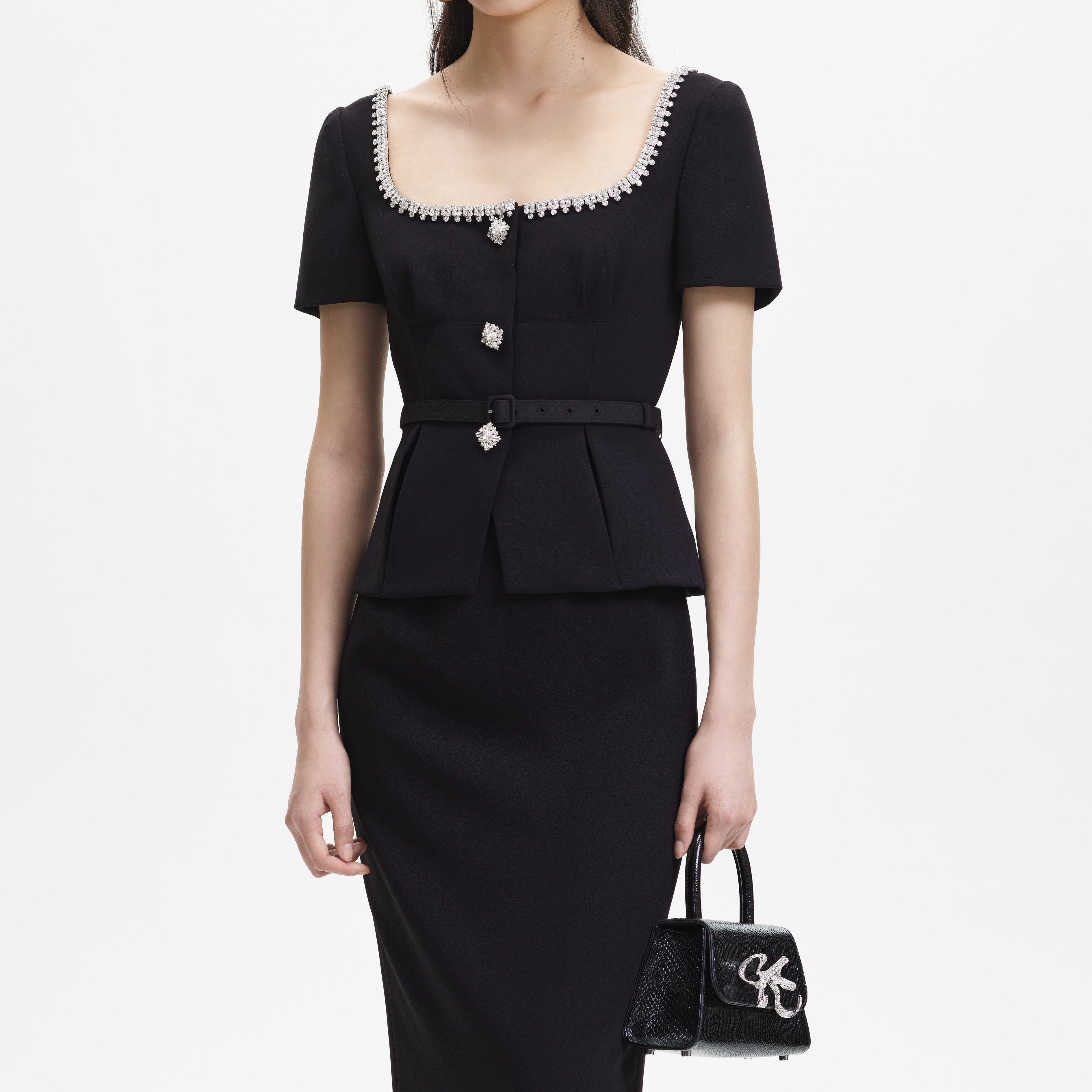 Black Bonded Crepe Midi Dress
