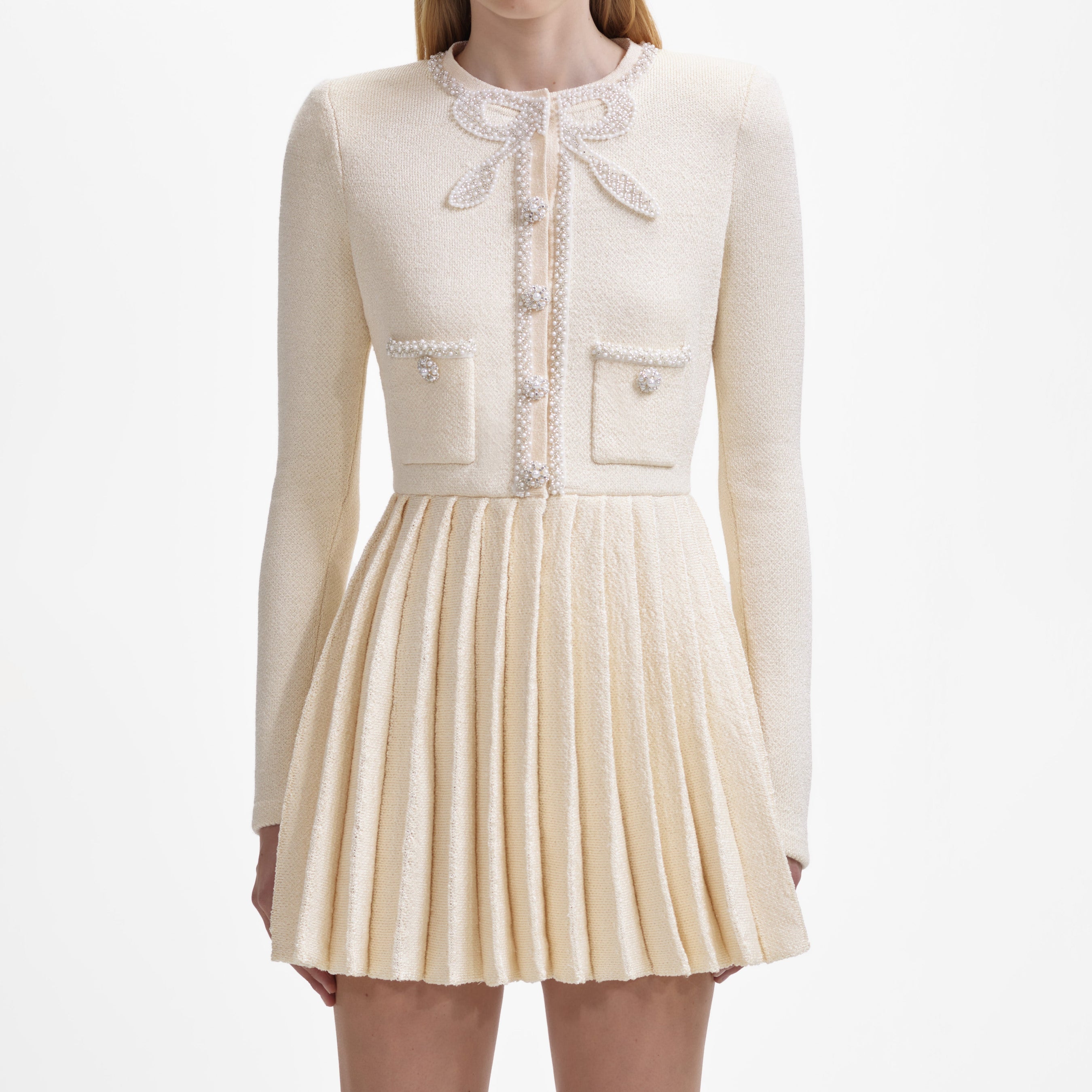 Cream Bow Knit Mini Dress