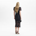 Black Lace Button Front Midi Dress