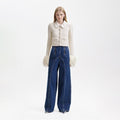 Cream Sequin Pearl Cropped Feather Cardigan