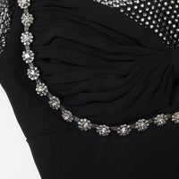 Black Crepe Diamante Midi Dress