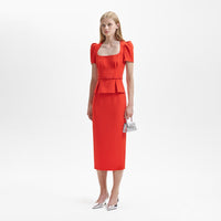 Red Crepe Midi Dress