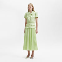 Lime Boucle Collared Chiffon Midi Dress