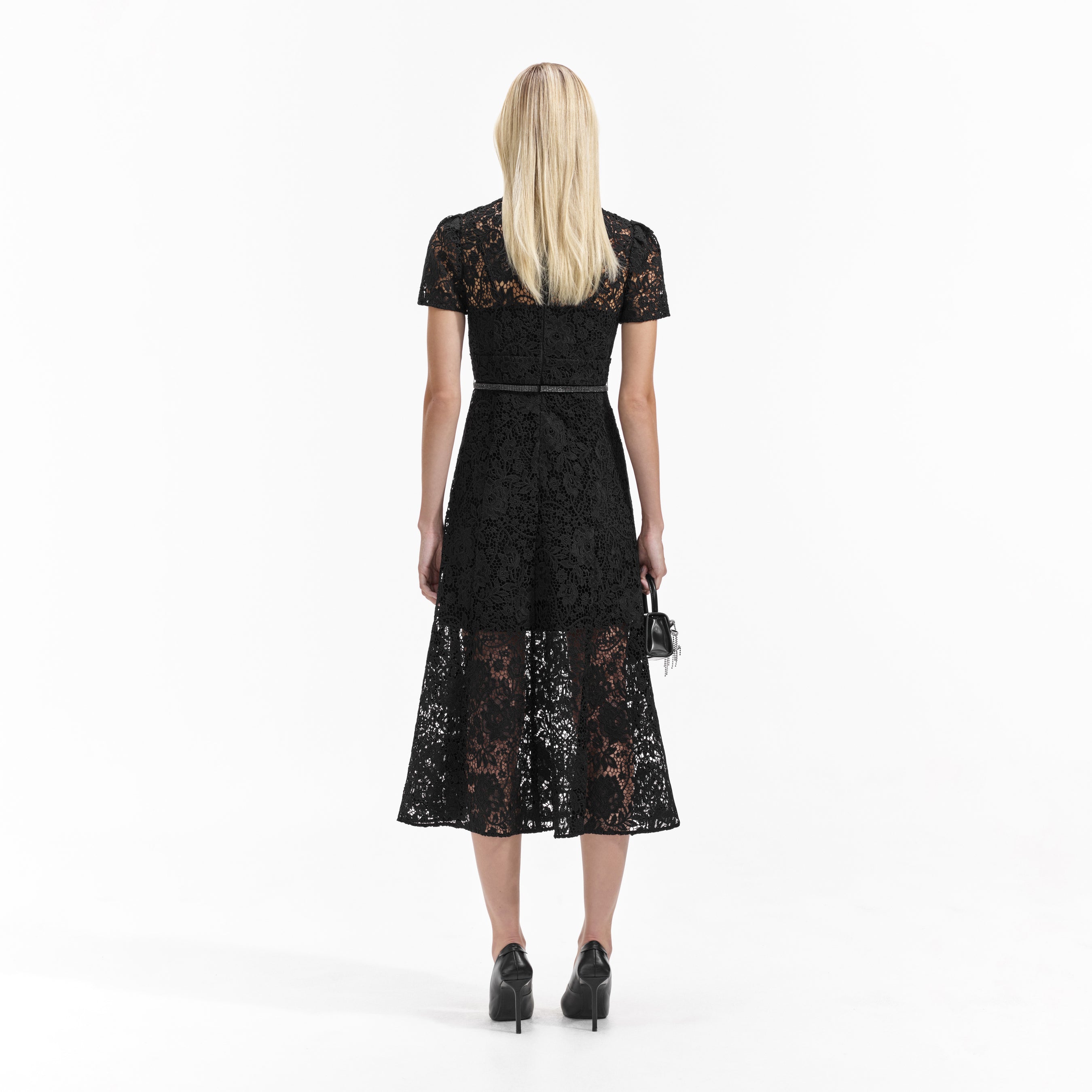 Black Cord Lace Bow Midi Dress