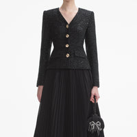 Black Tinsel Boucle Chiffon Midi Dress