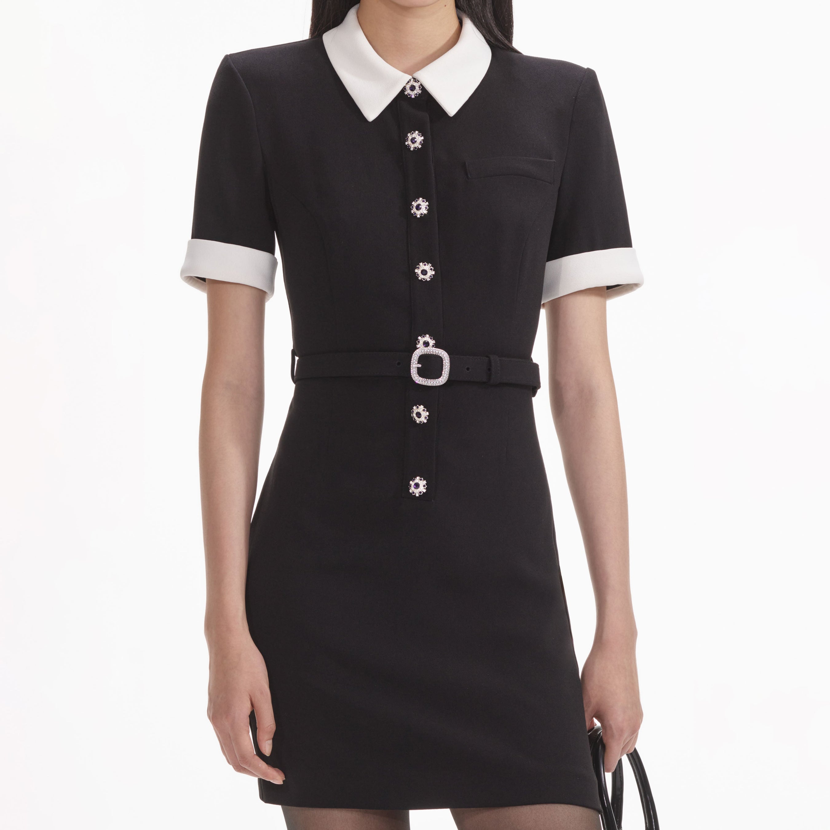 Black Crepe Contrast Mini Dress