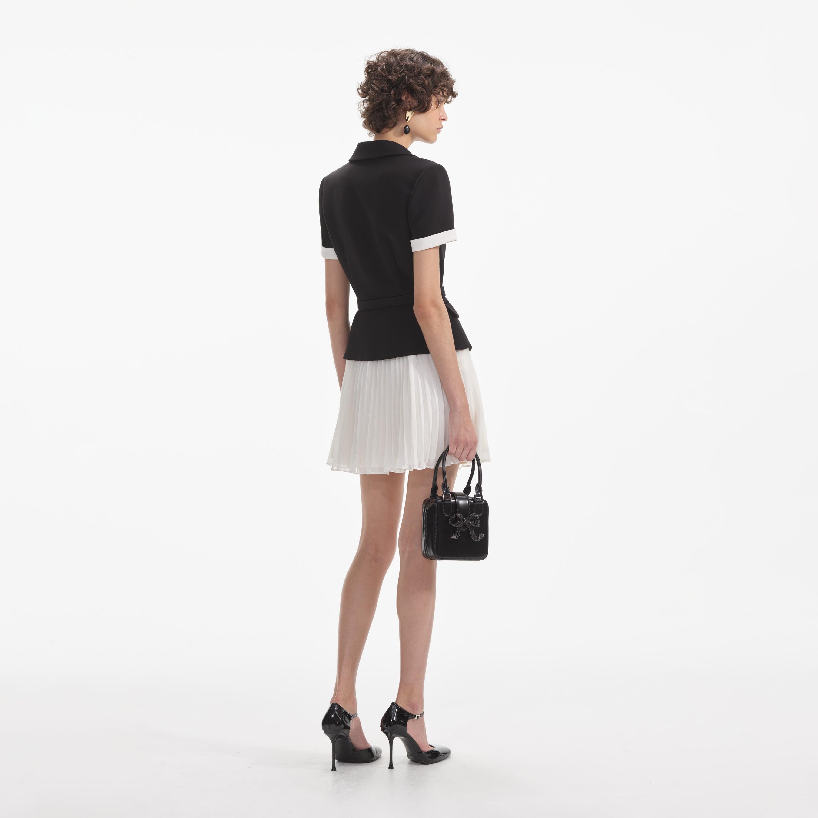 Black Crepe Contrast Chiffon Mini Dress