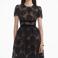 Black Lace Velvet Bow Midi Dress