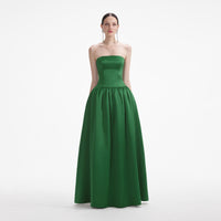 Green Satin Bandeau Maxi Dress