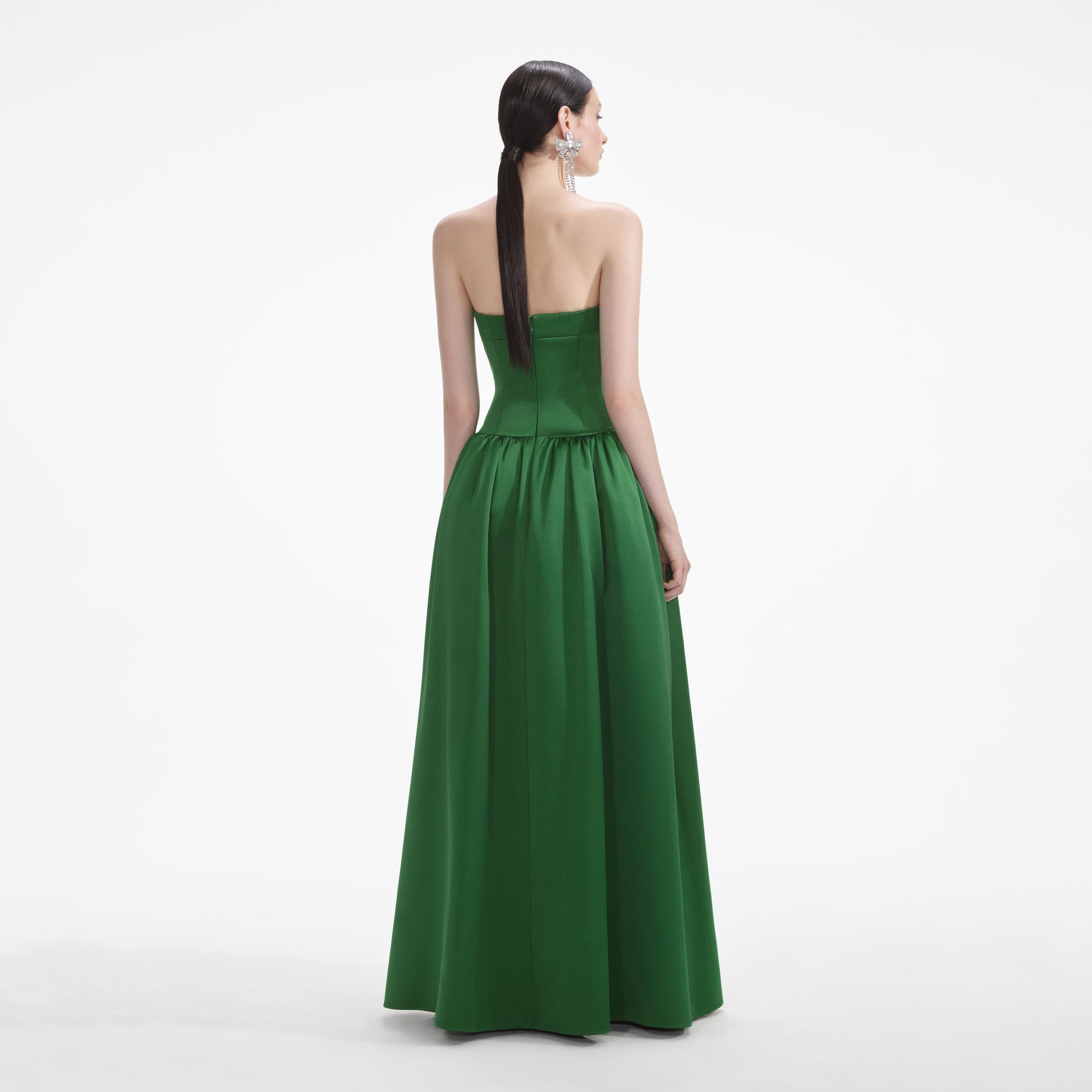 Green Satin Bandeau Maxi Dress