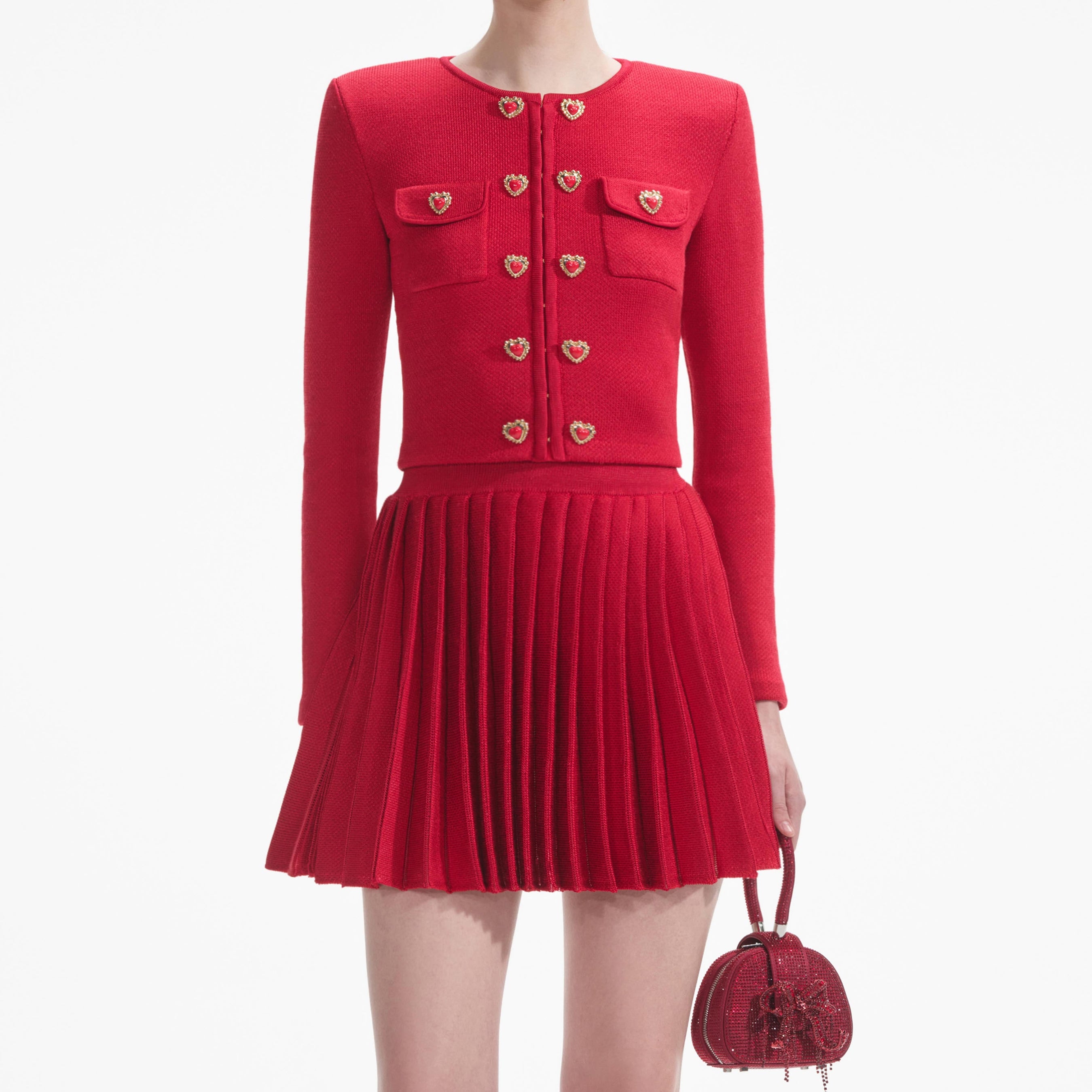 Red Pleated Knit Mini Skirt