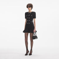 Black Knit Buttoned Mini Dress