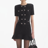 Black Buttoned Knit Mini Dress