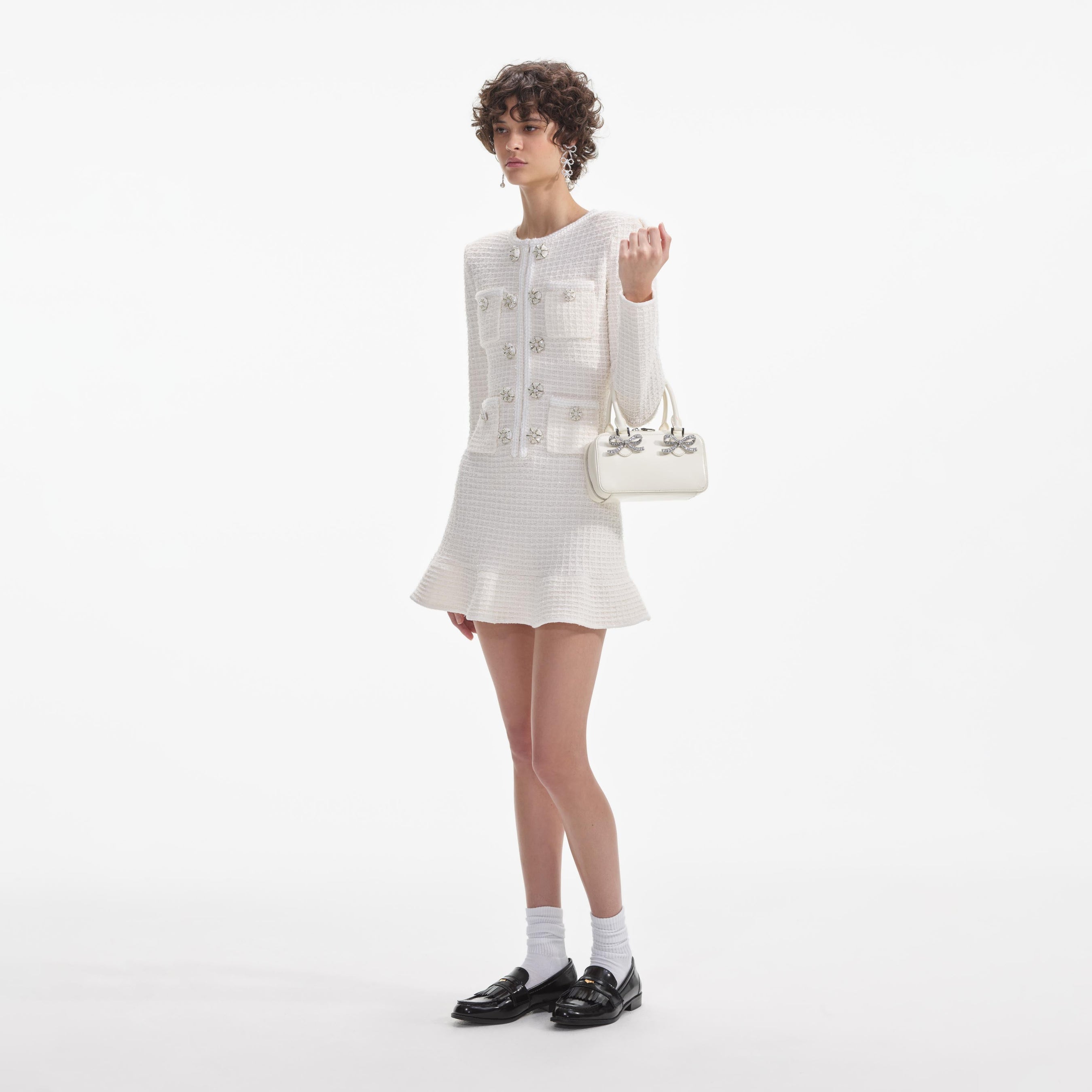 Cream Buttoned Knit Mini Dress