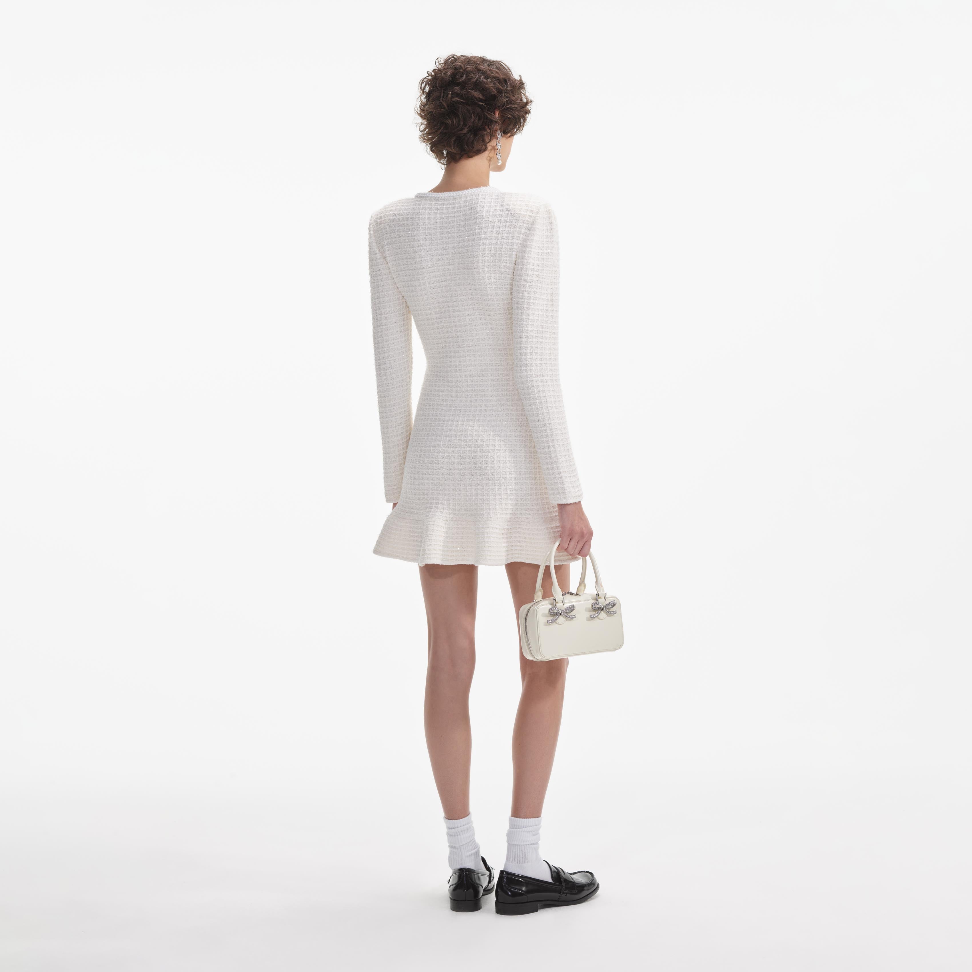 Cream Buttoned Knit Mini Dress – self-portrait-EU