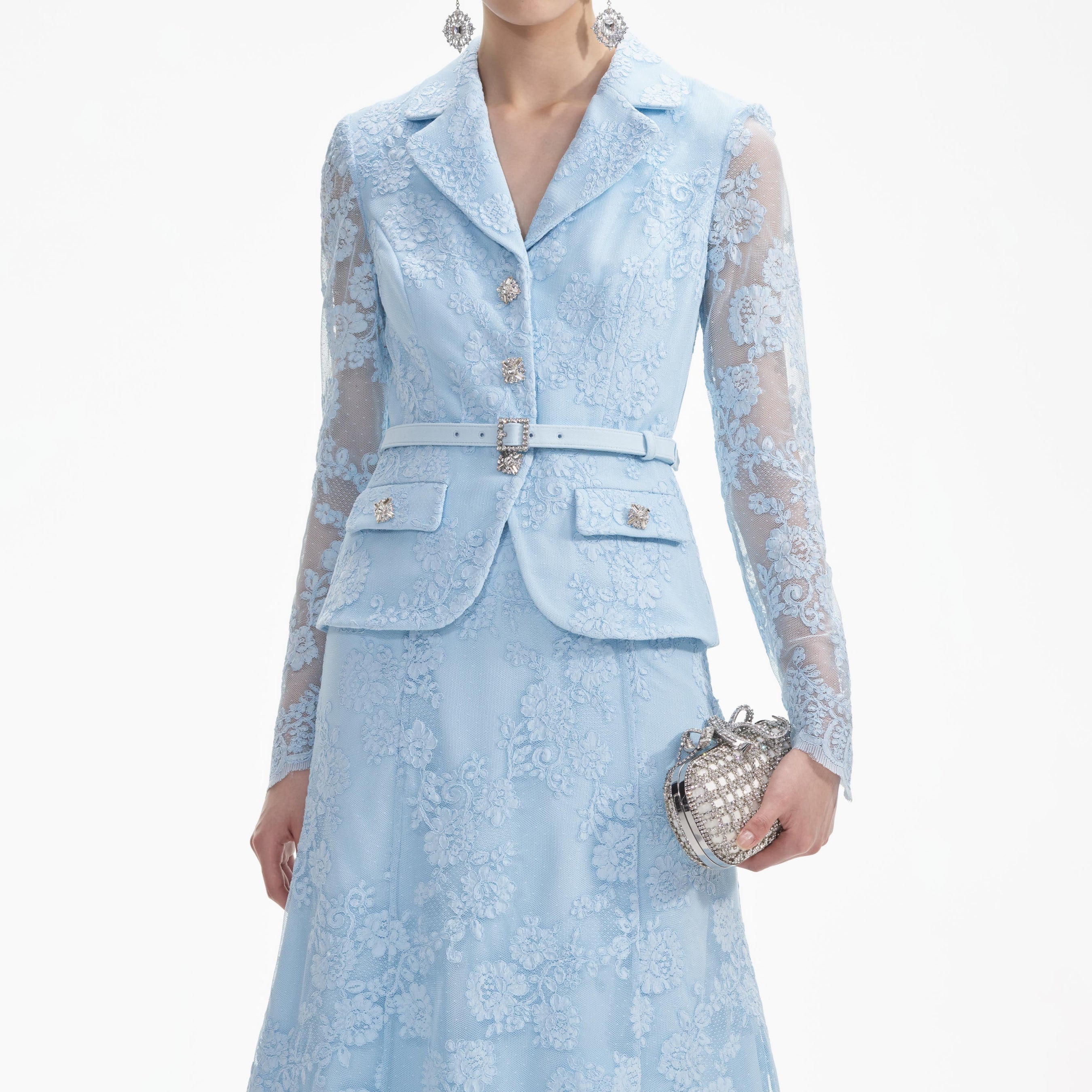 Blue Lace Tailored Midi Dress