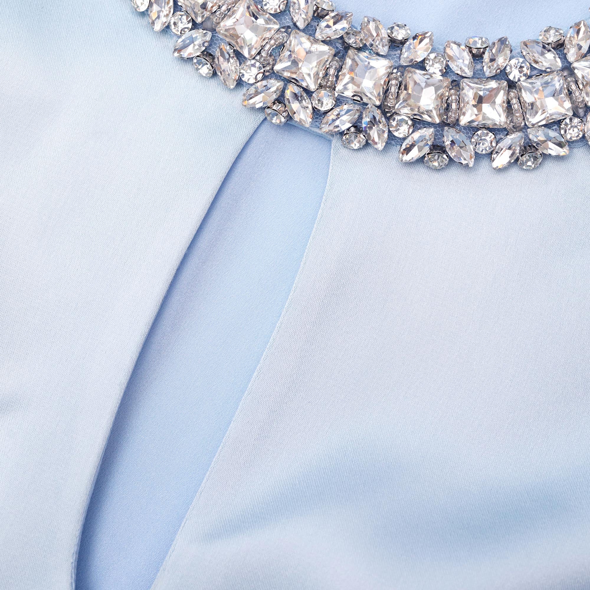 Blue Satin Embellished Mini Dress