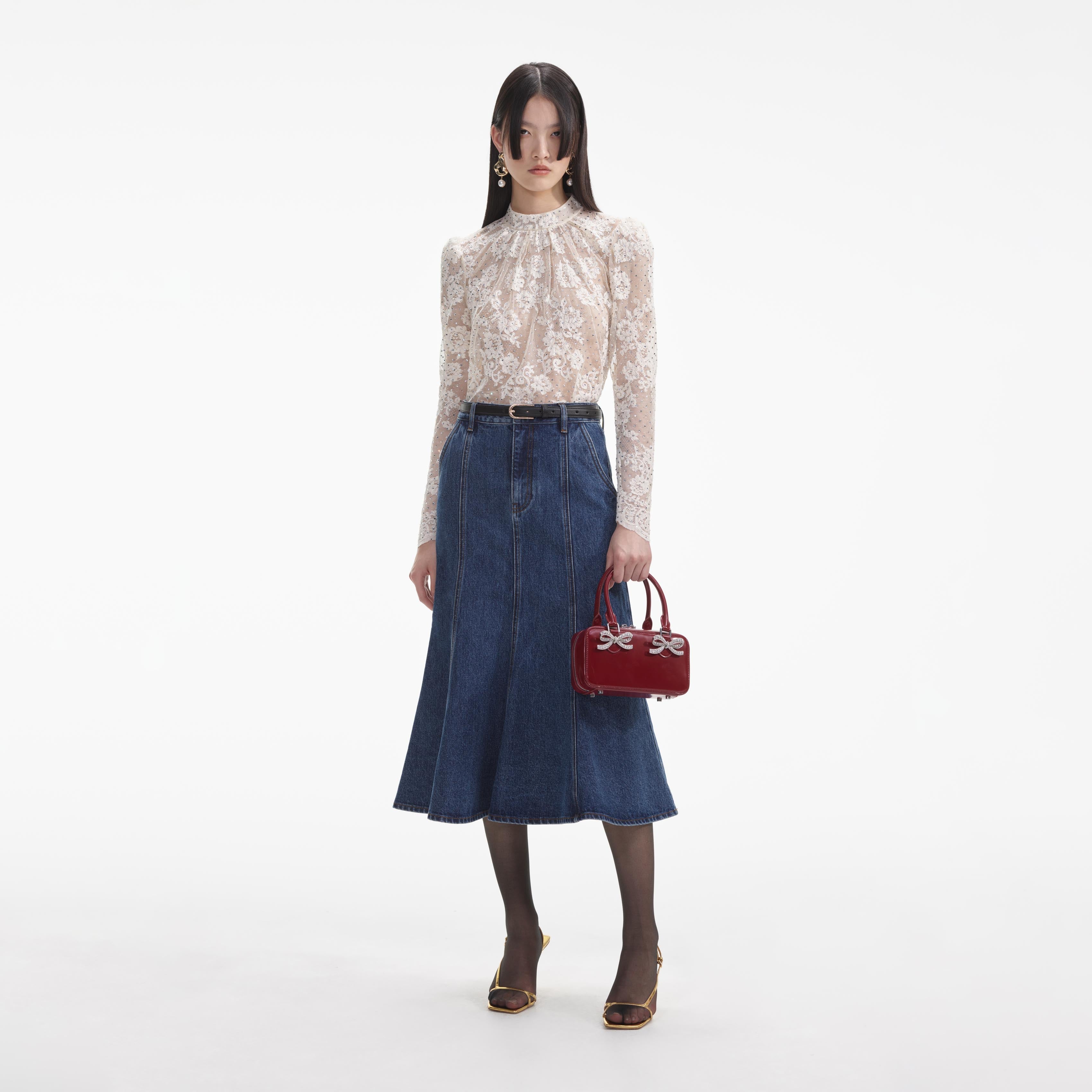 White Rhinestone Lace Top