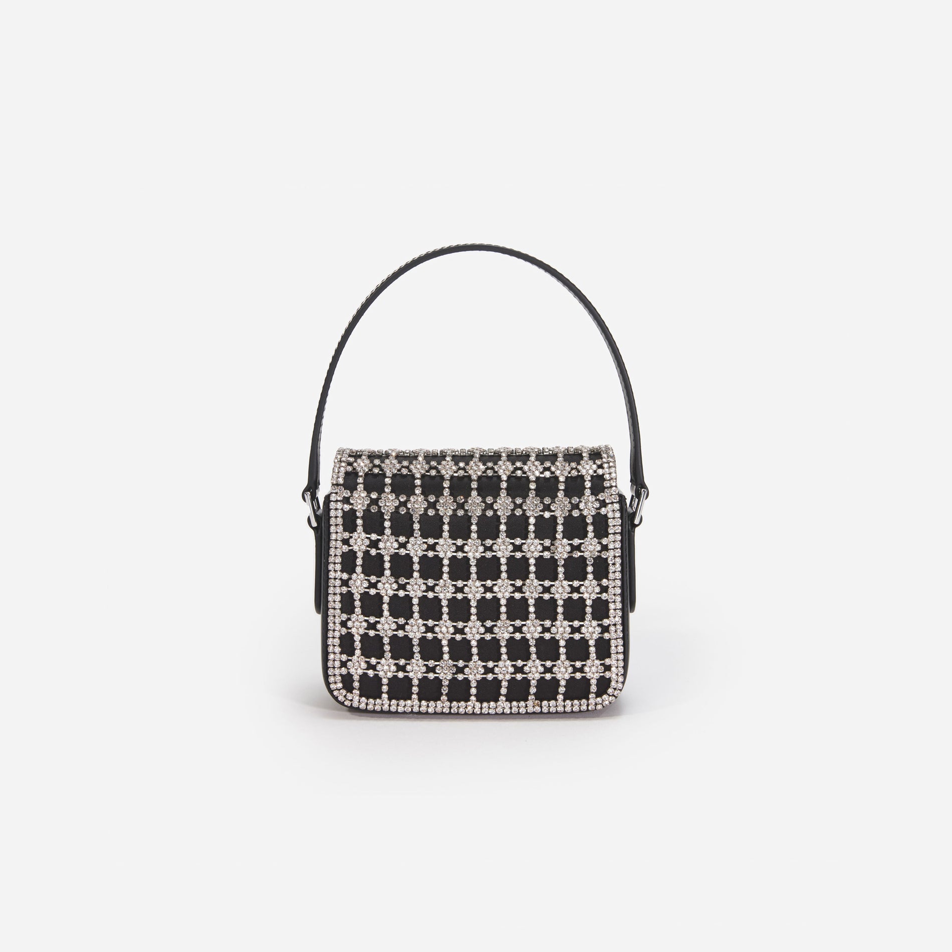 Back view of a woman wearing the White Black Crystal Micro Bag