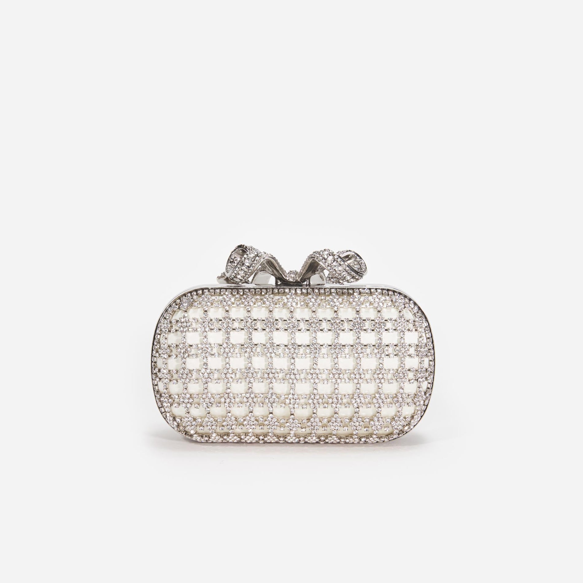 Back view of a woman wearing the White Champagne Crystal Clutch Bag