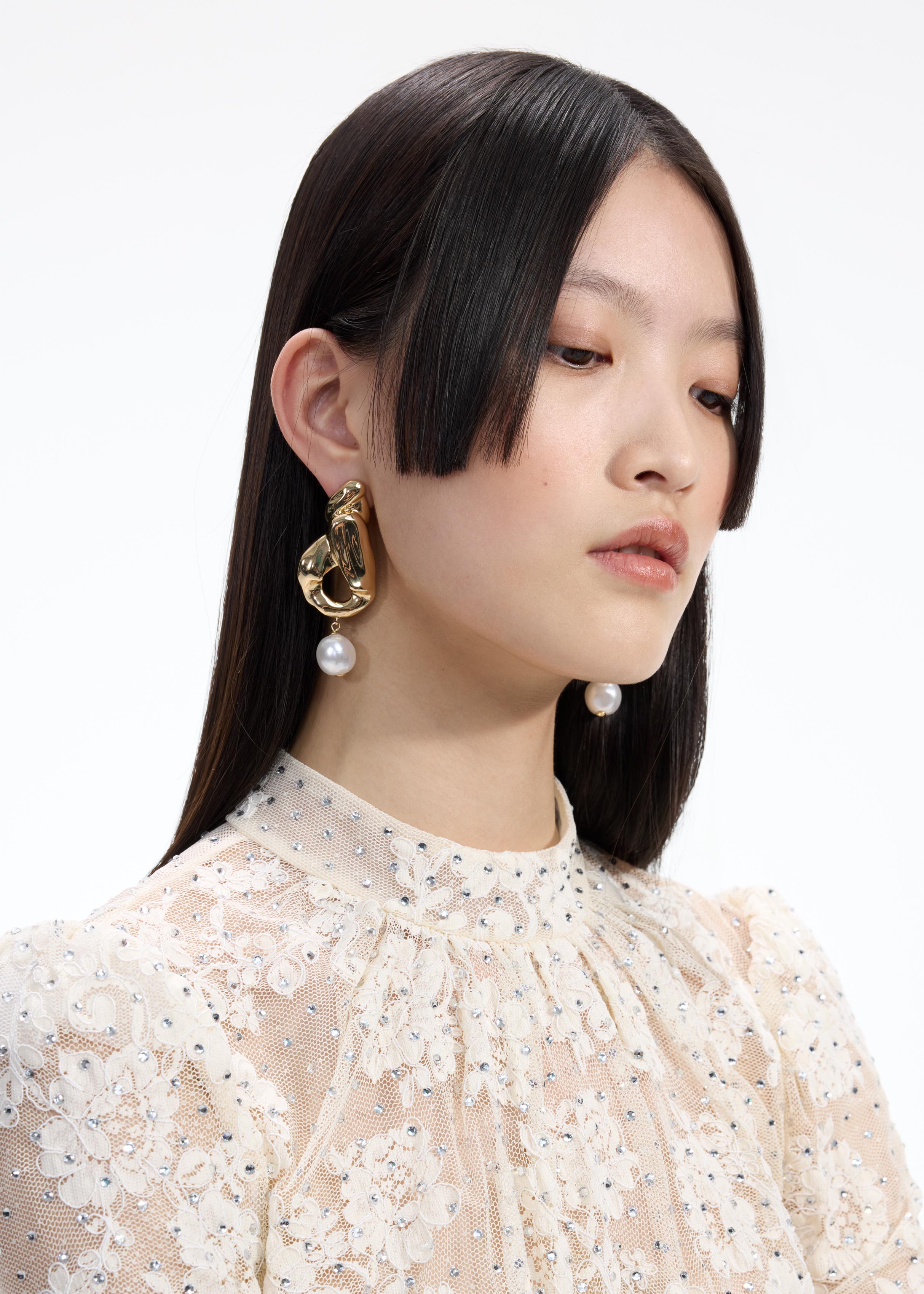 Gold Faux Pearl Drop Earrings