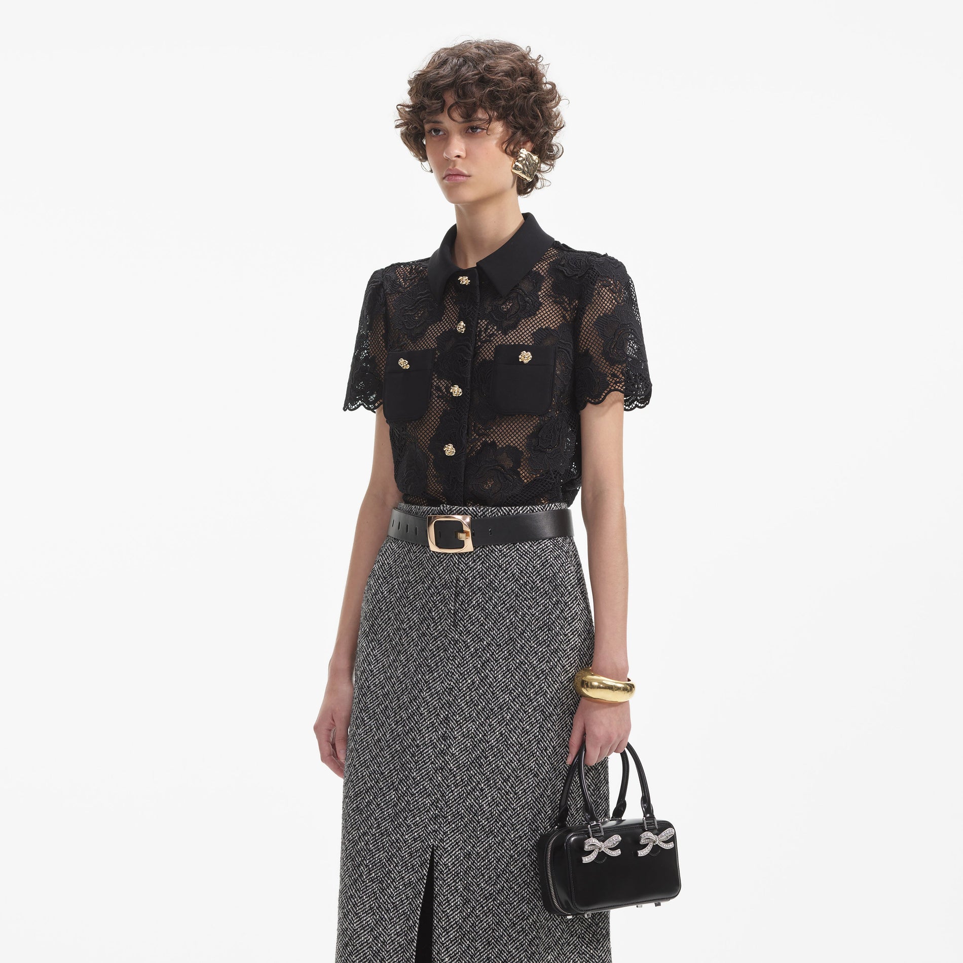 Back view of a woman wearing the White Gold Chunky Cuff