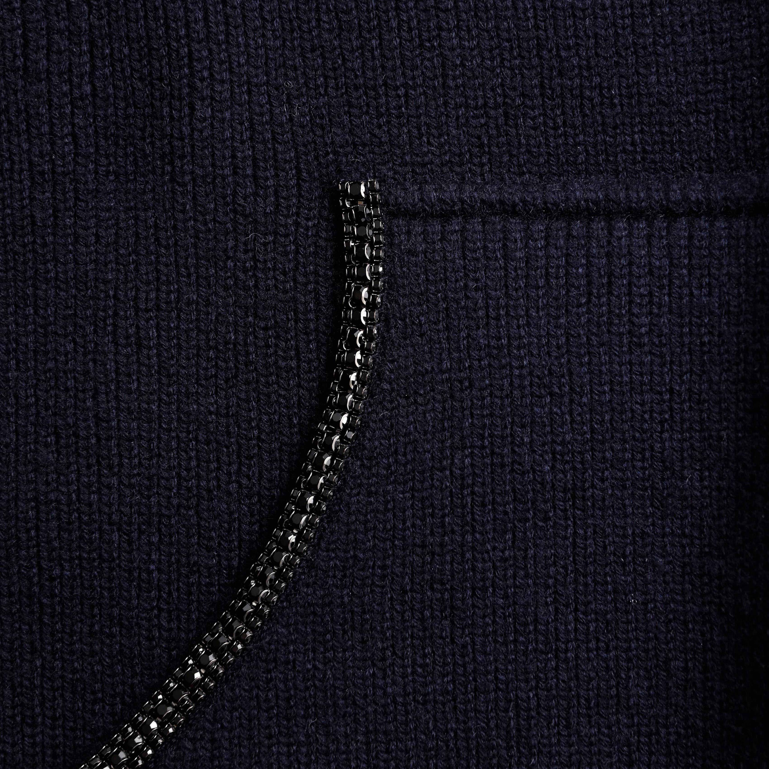 Navy Knit Diamante Trim Hoodie