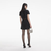 Black Sequin Boucle Mini Dress