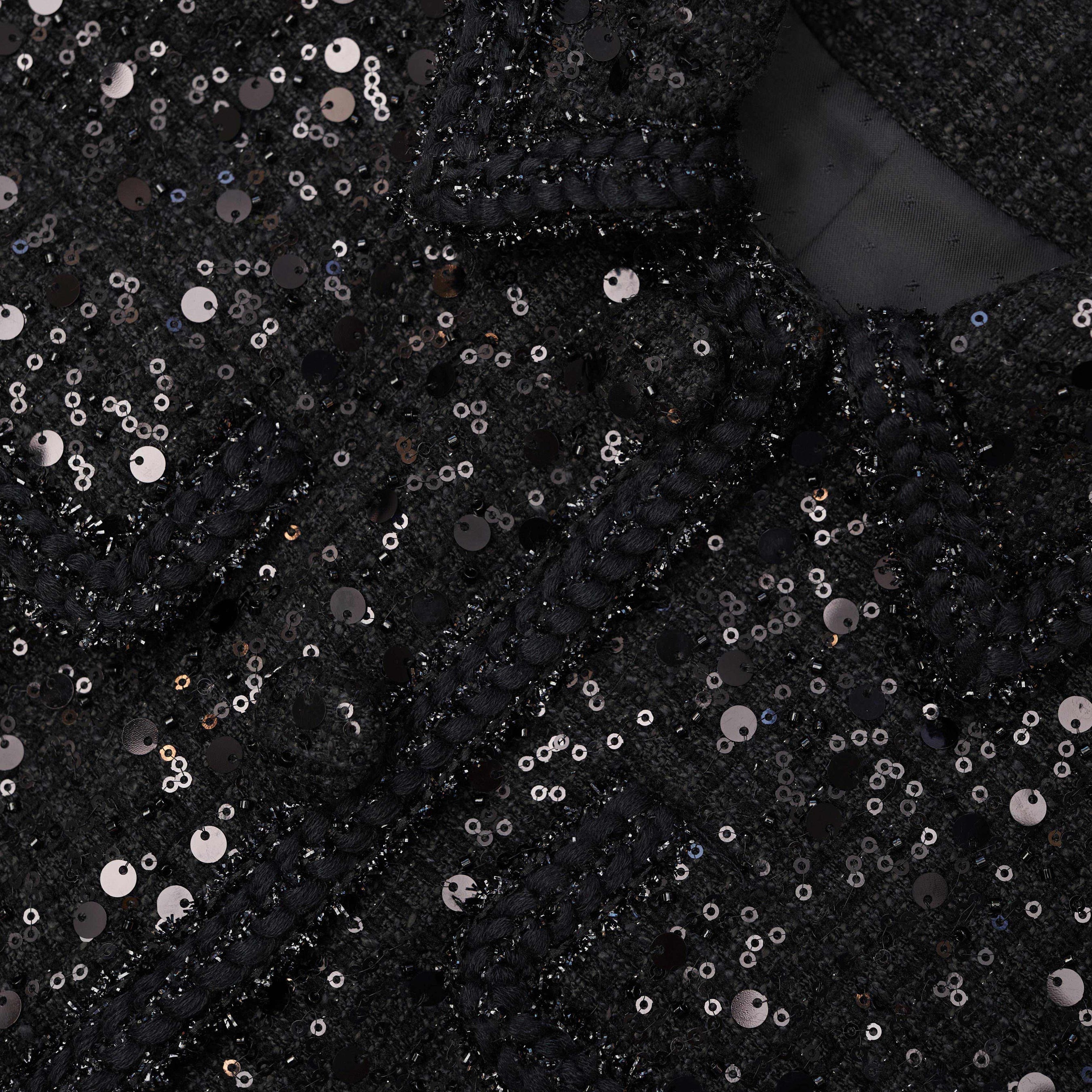 Black Sequin Boucle Mini Dress