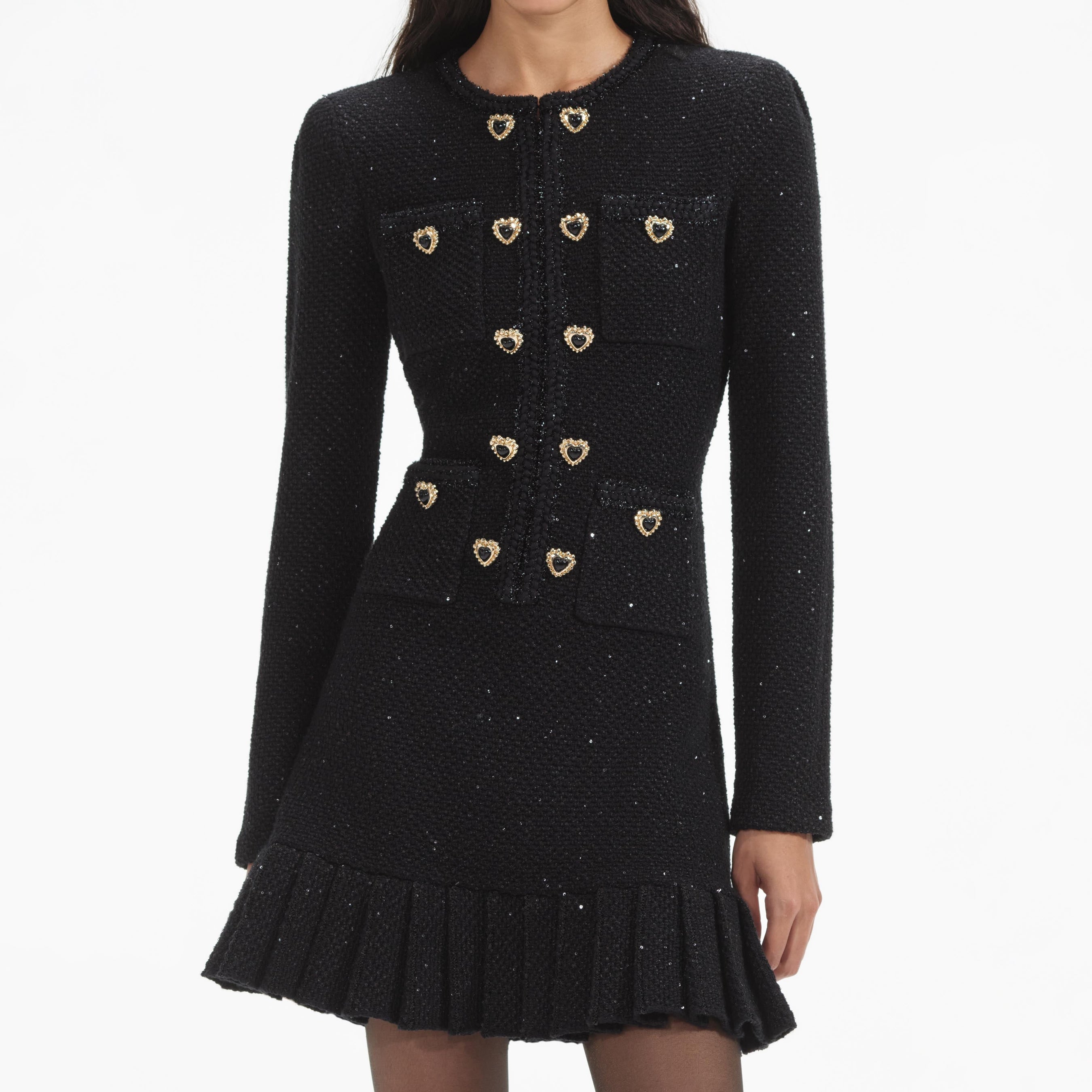 Black Buttoned Knit Mini Dress