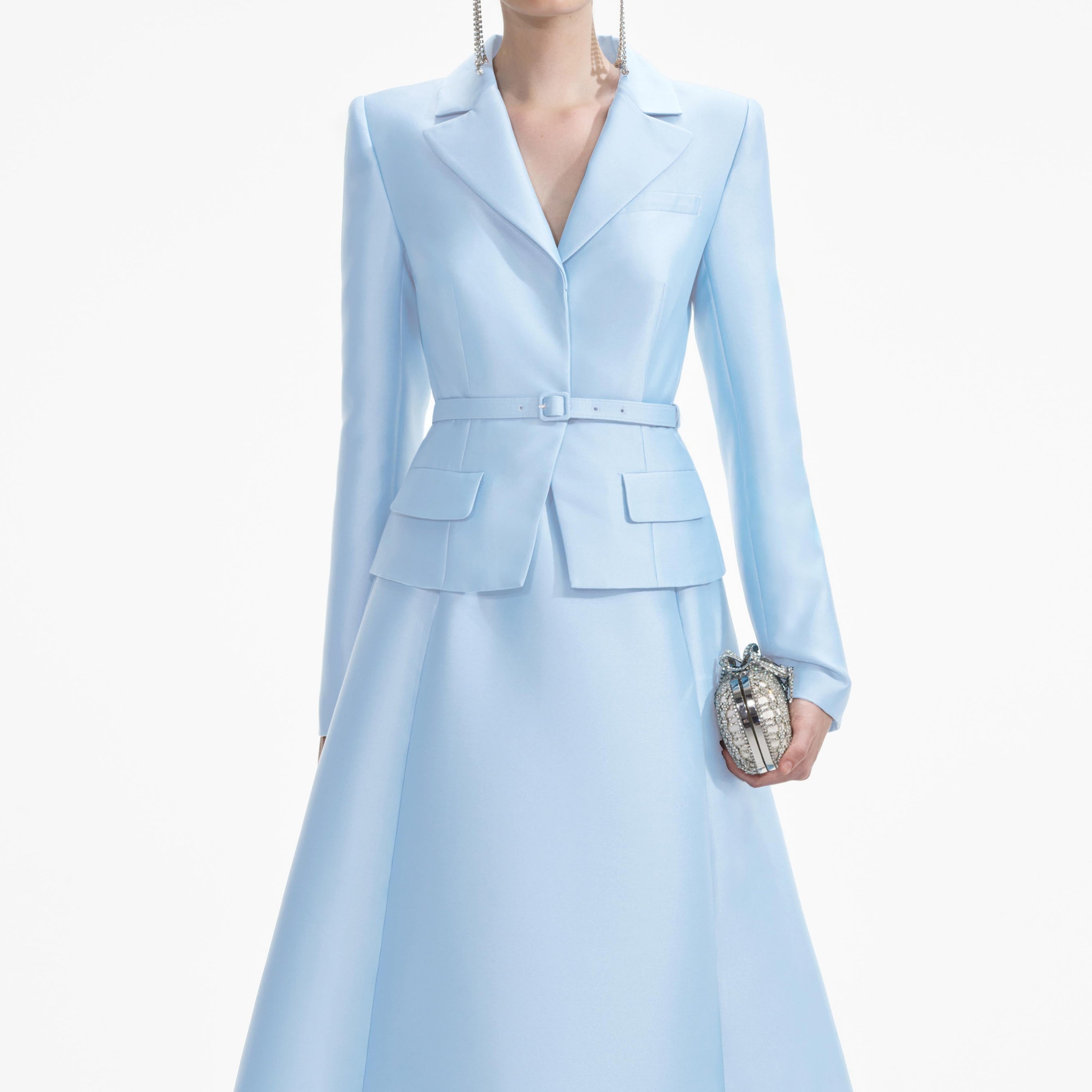 Blue Tailored Taffeta Midi Dress