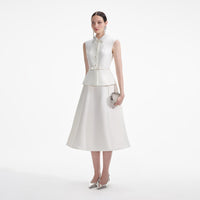 Cream Taffeta Diamante Midi Dress