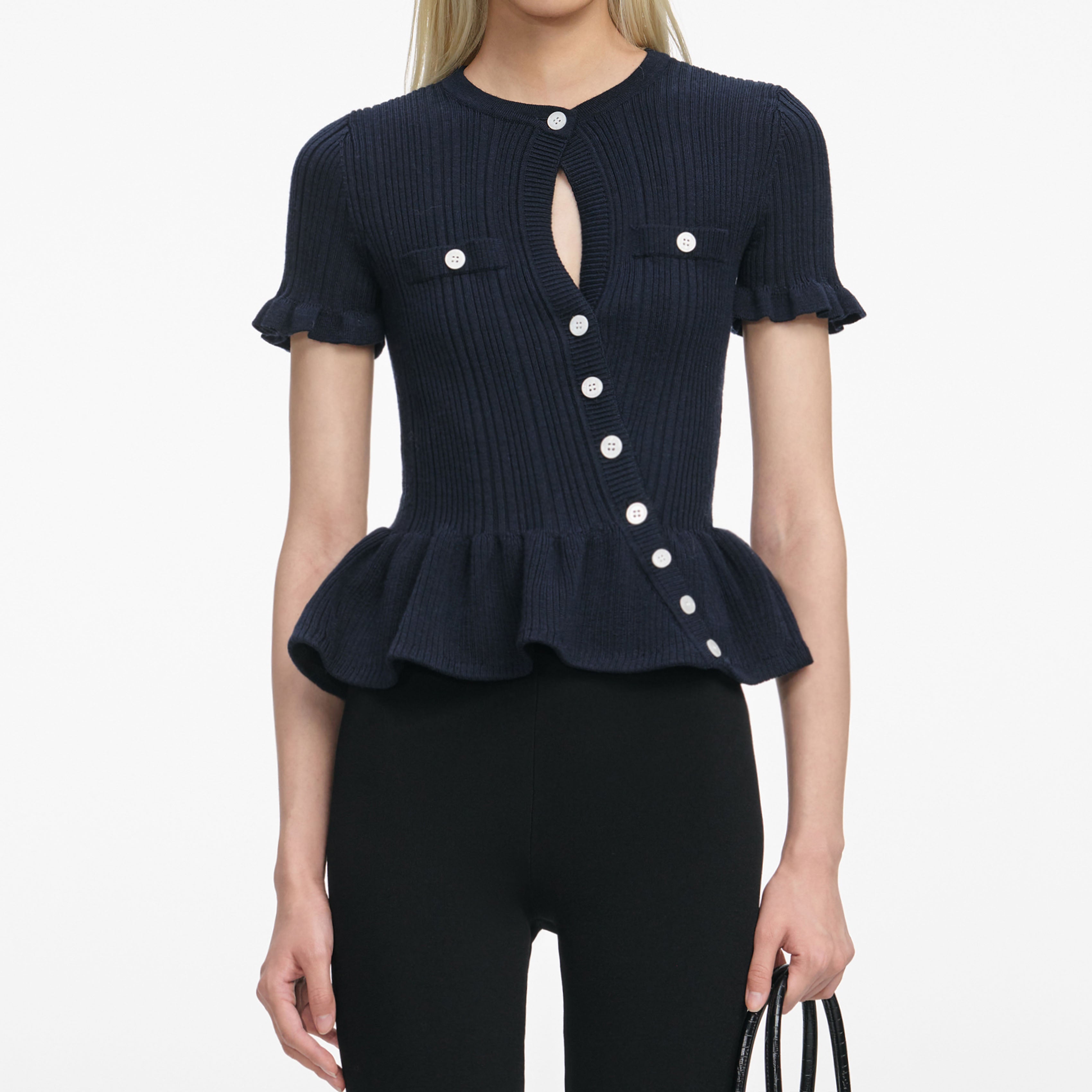 Navy Asymmetric Knit Top