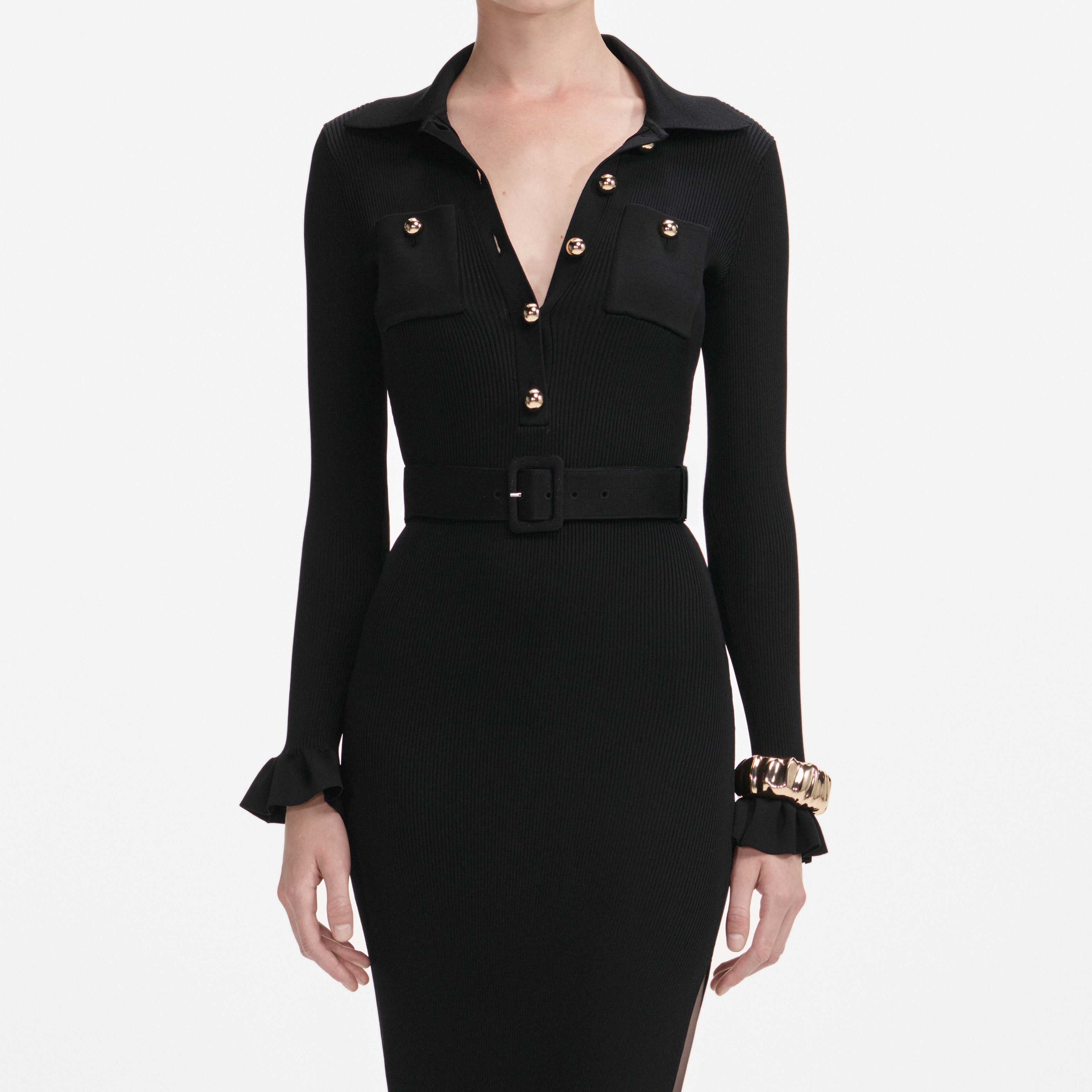 Black Ribbed Knit Maxi Dress