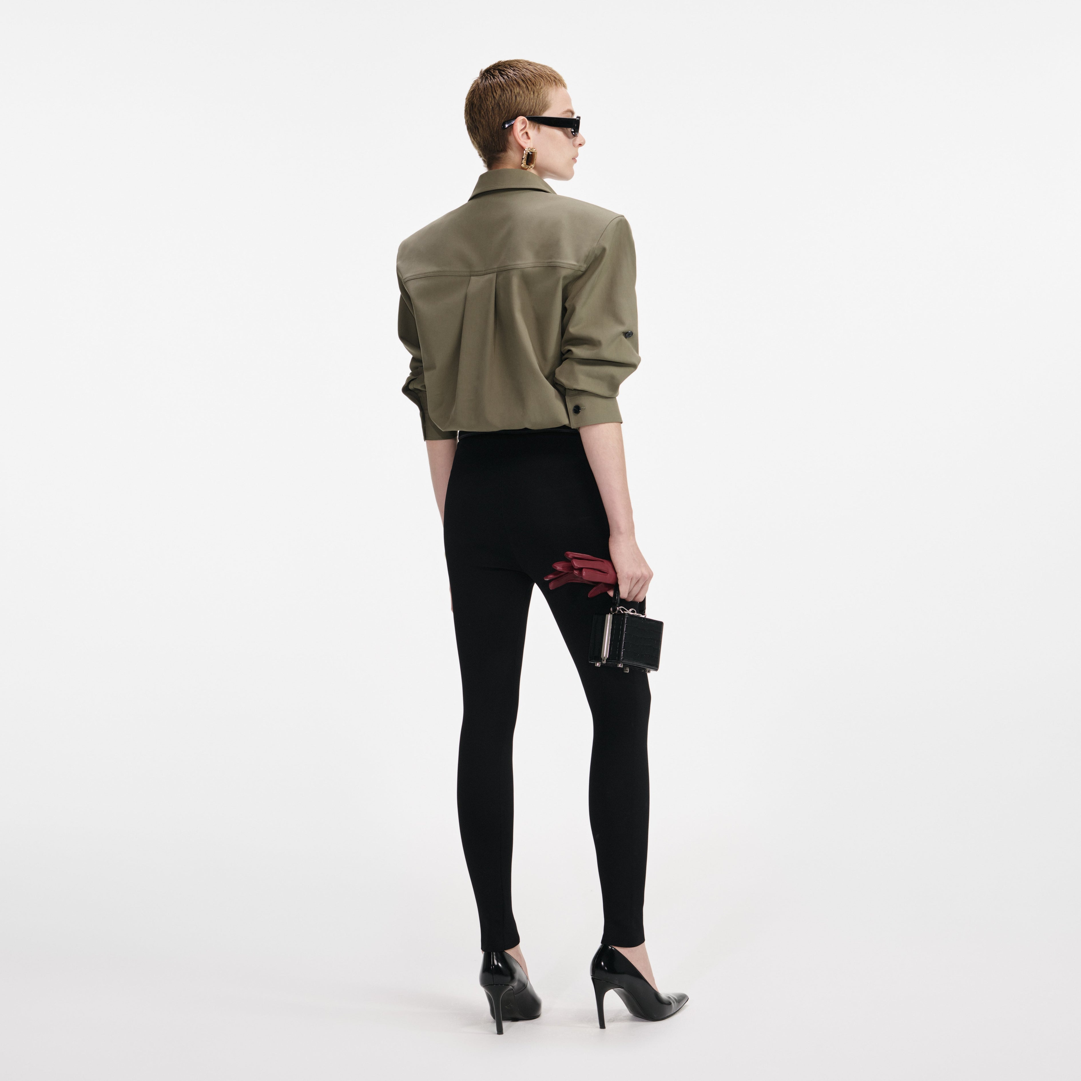 Black Belted Knit Leggings