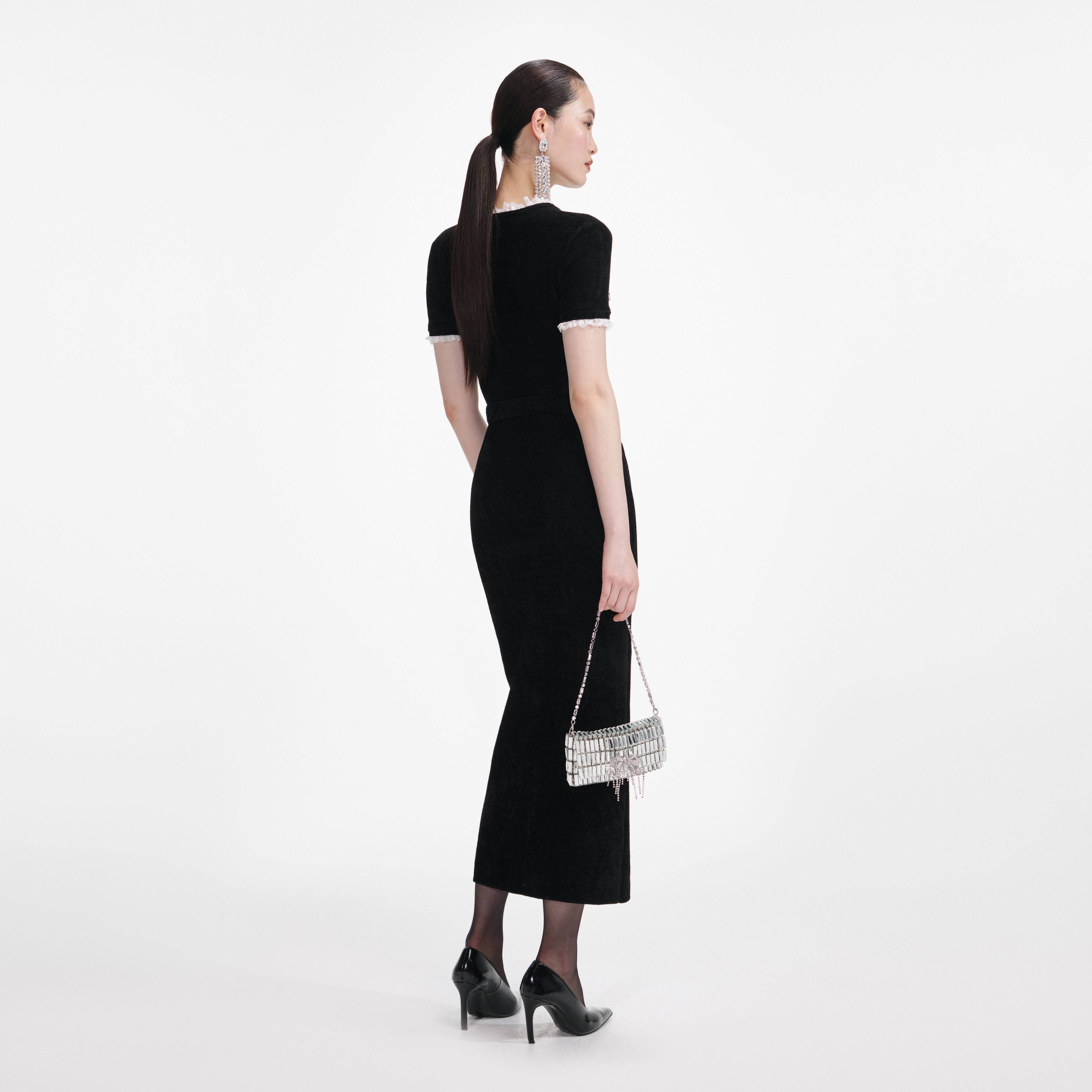 Black Chenille Knit Midi Dress