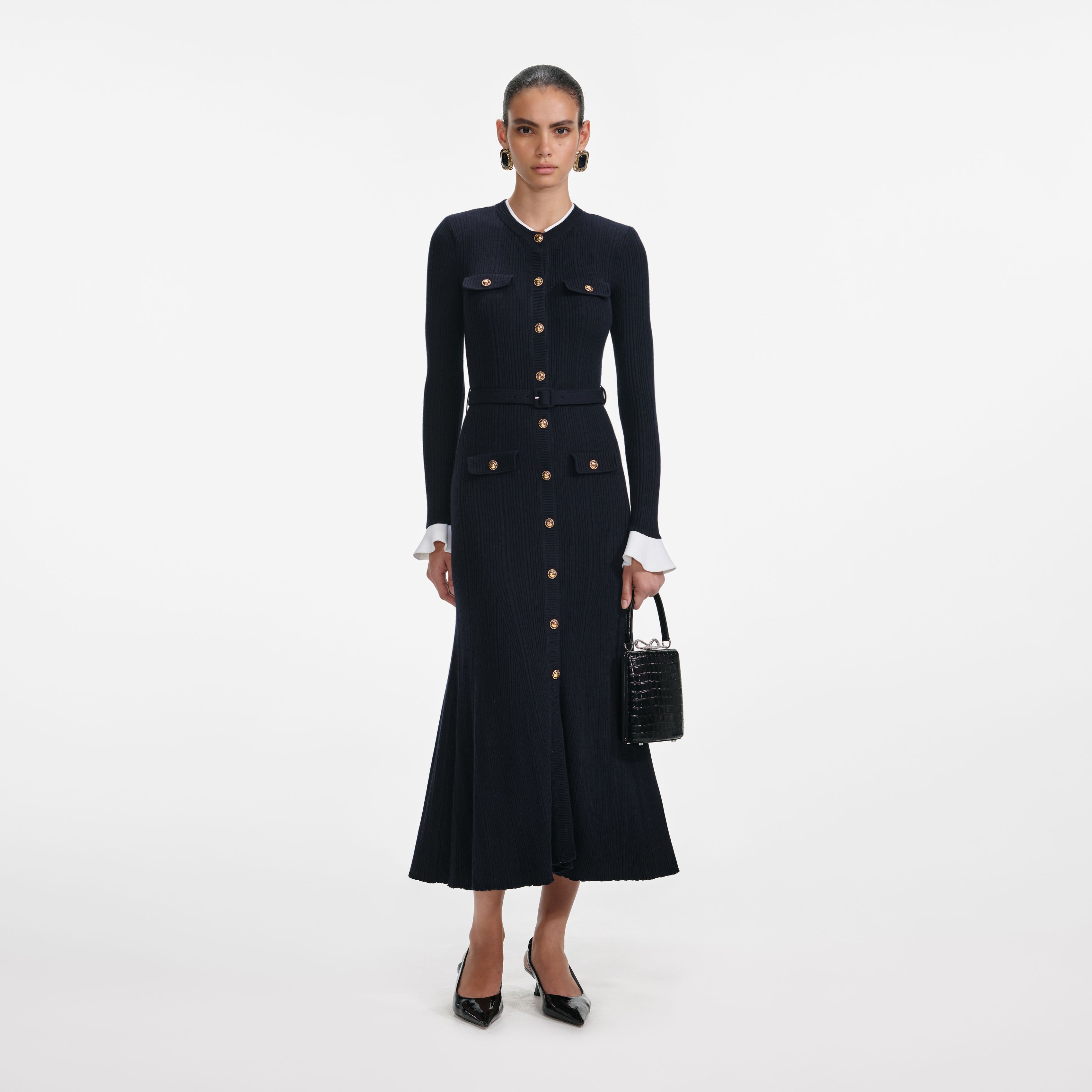 Navy Viscose Knit Midi Dress