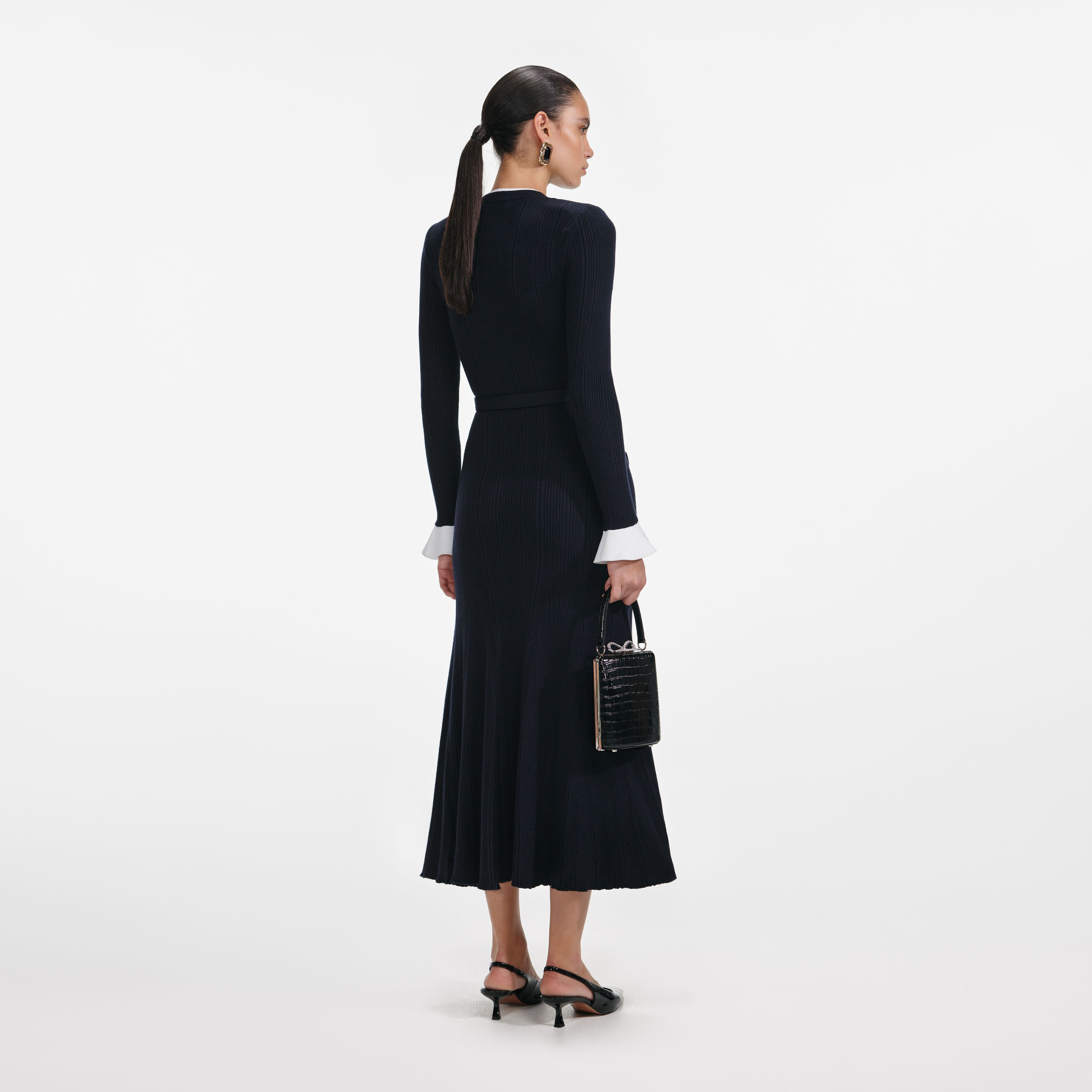 Navy Viscose Knit Midi Dress