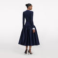 Navy Knit Taffeta Midi Dress