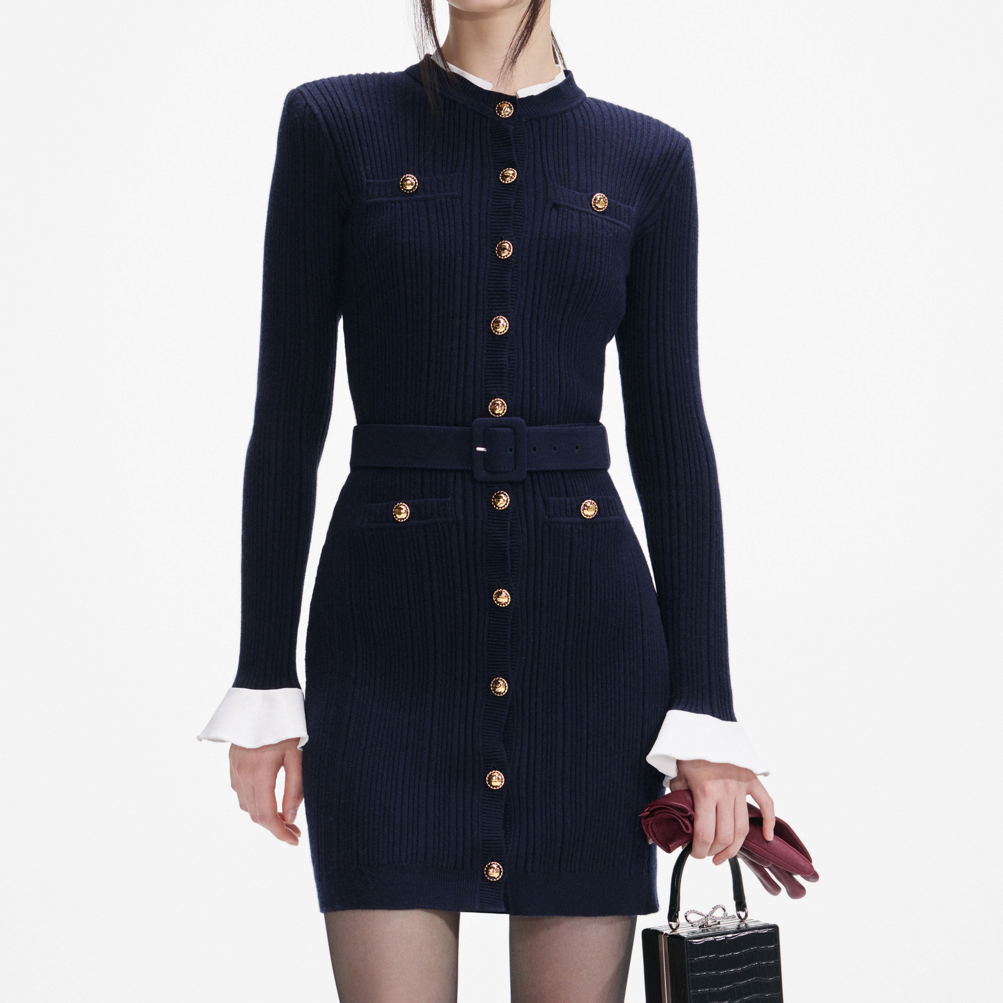 Navy Viscose Knit Mini Dress