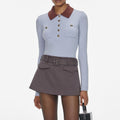 Blue Contrast Collar Knit Top