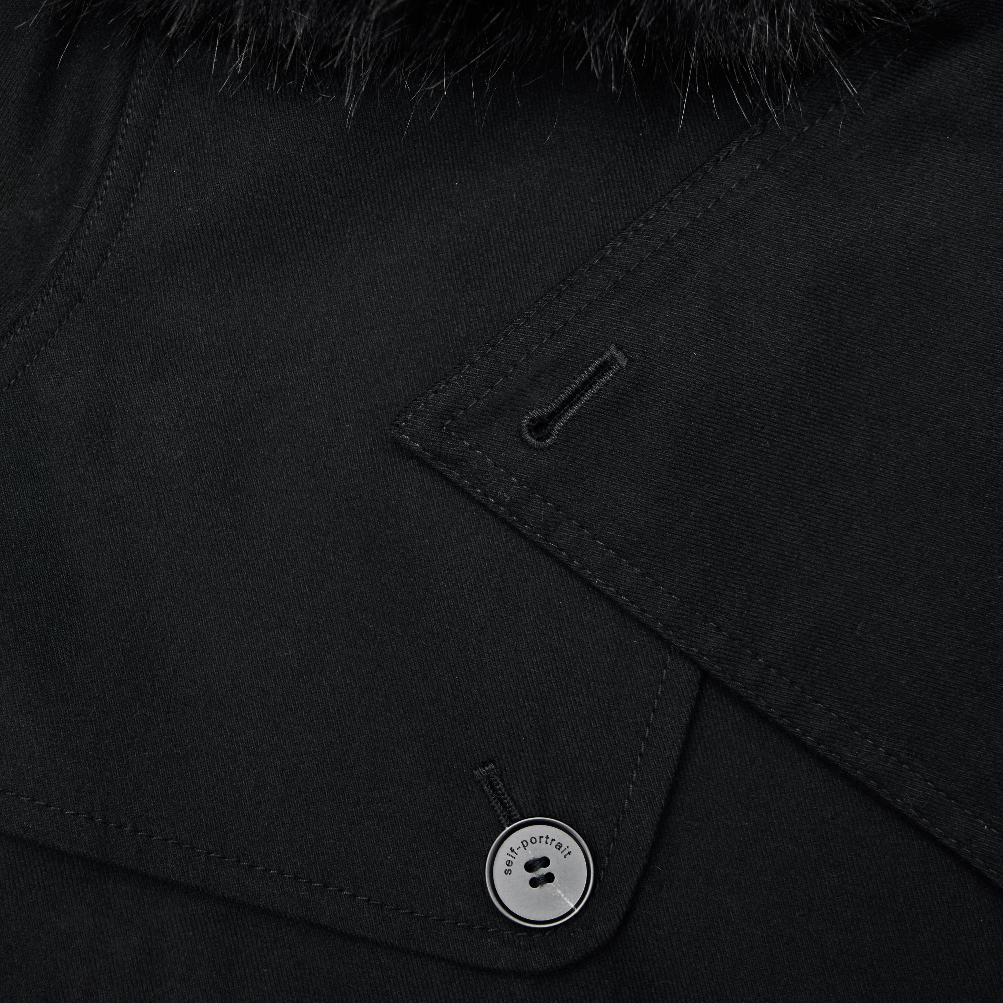 Black Twill Fur Collar Trench Coat