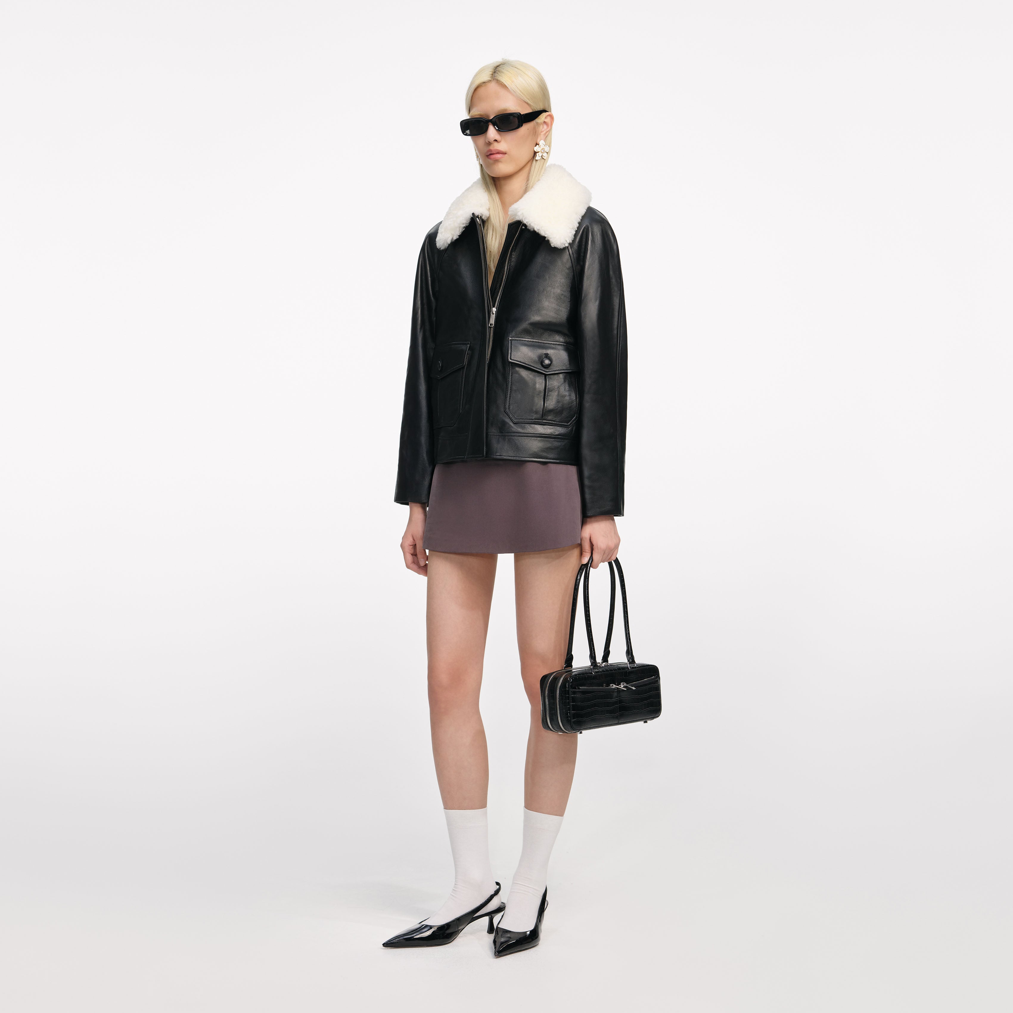 Black Leather Fur Collar Jacket