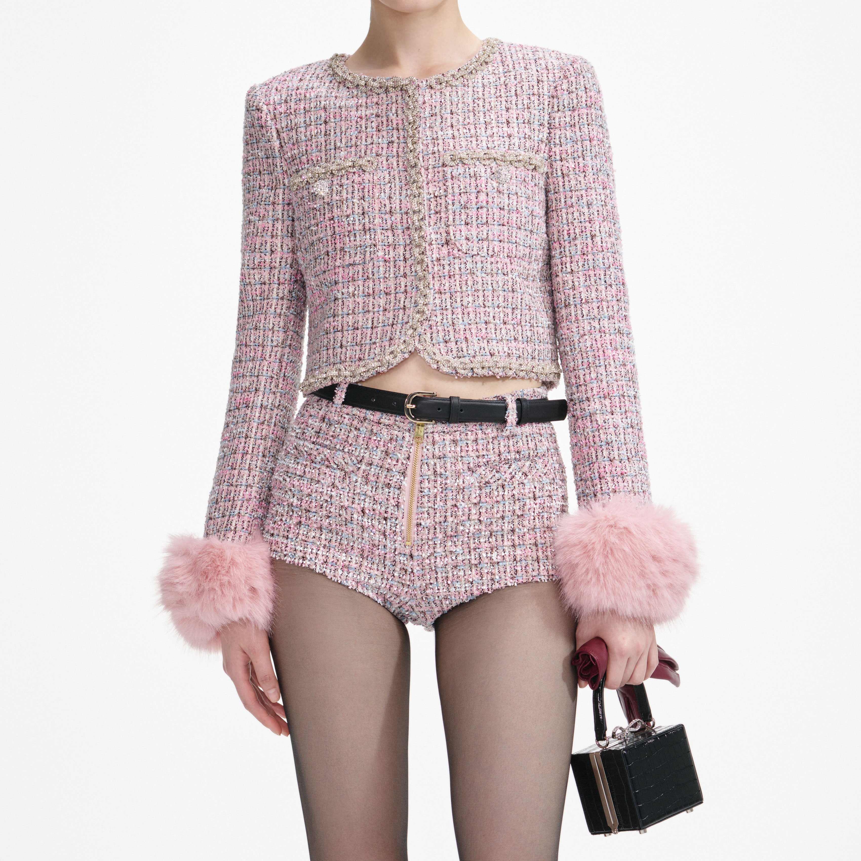 Pink Boucle Shorts – self-portrait-EU